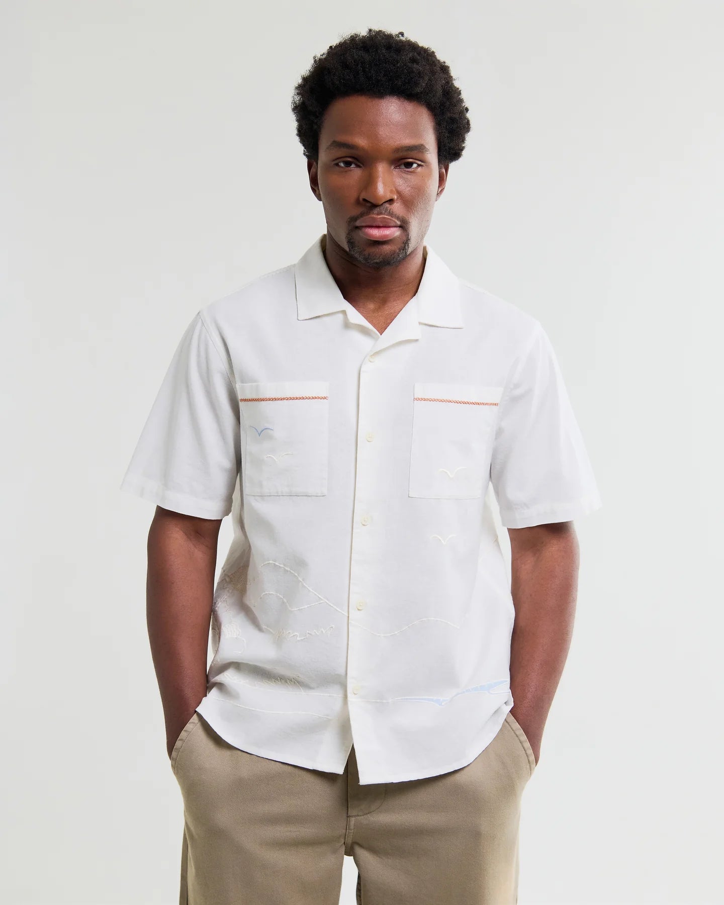 Didcot Summer Applique Short-Sleeve Shirt - Ecru