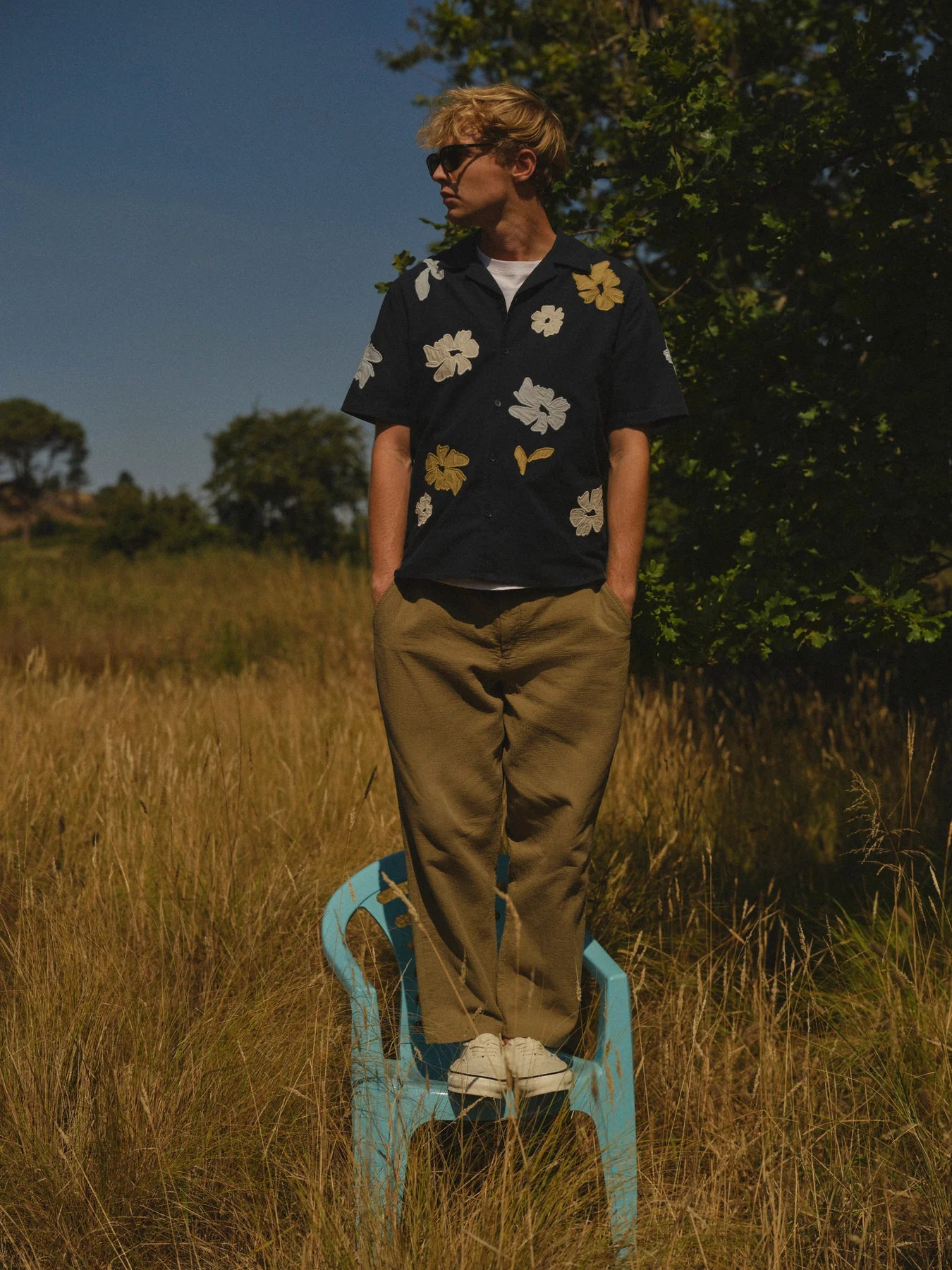 Didcot Floral Applique Short-Sleeve Shirt - Navy and Multicolour
