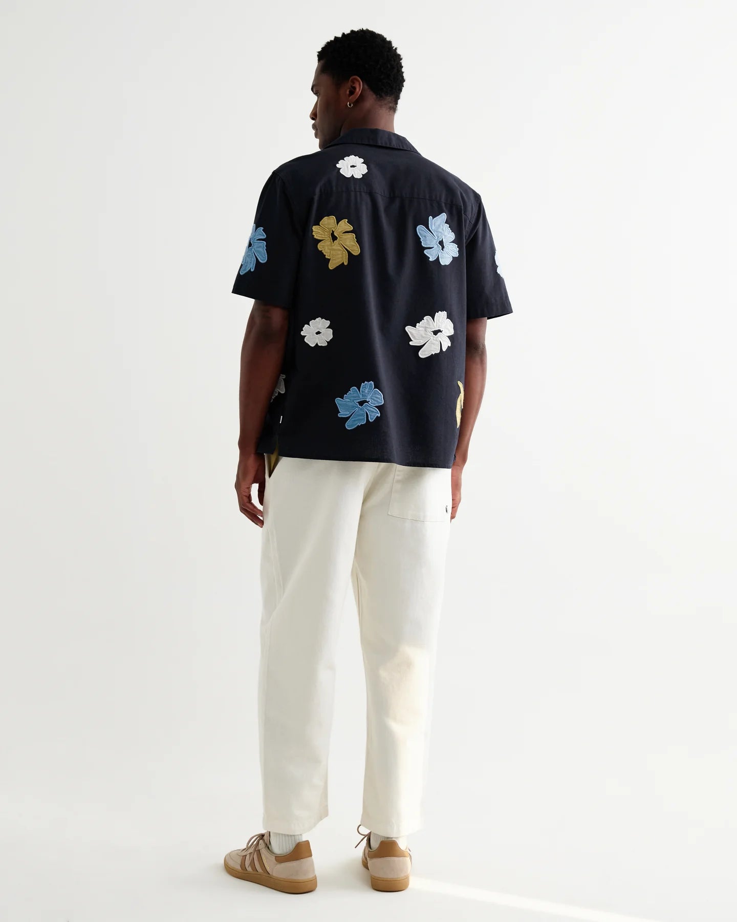 Didcot Floral Applique Short-Sleeve Shirt - Navy and Multicolour