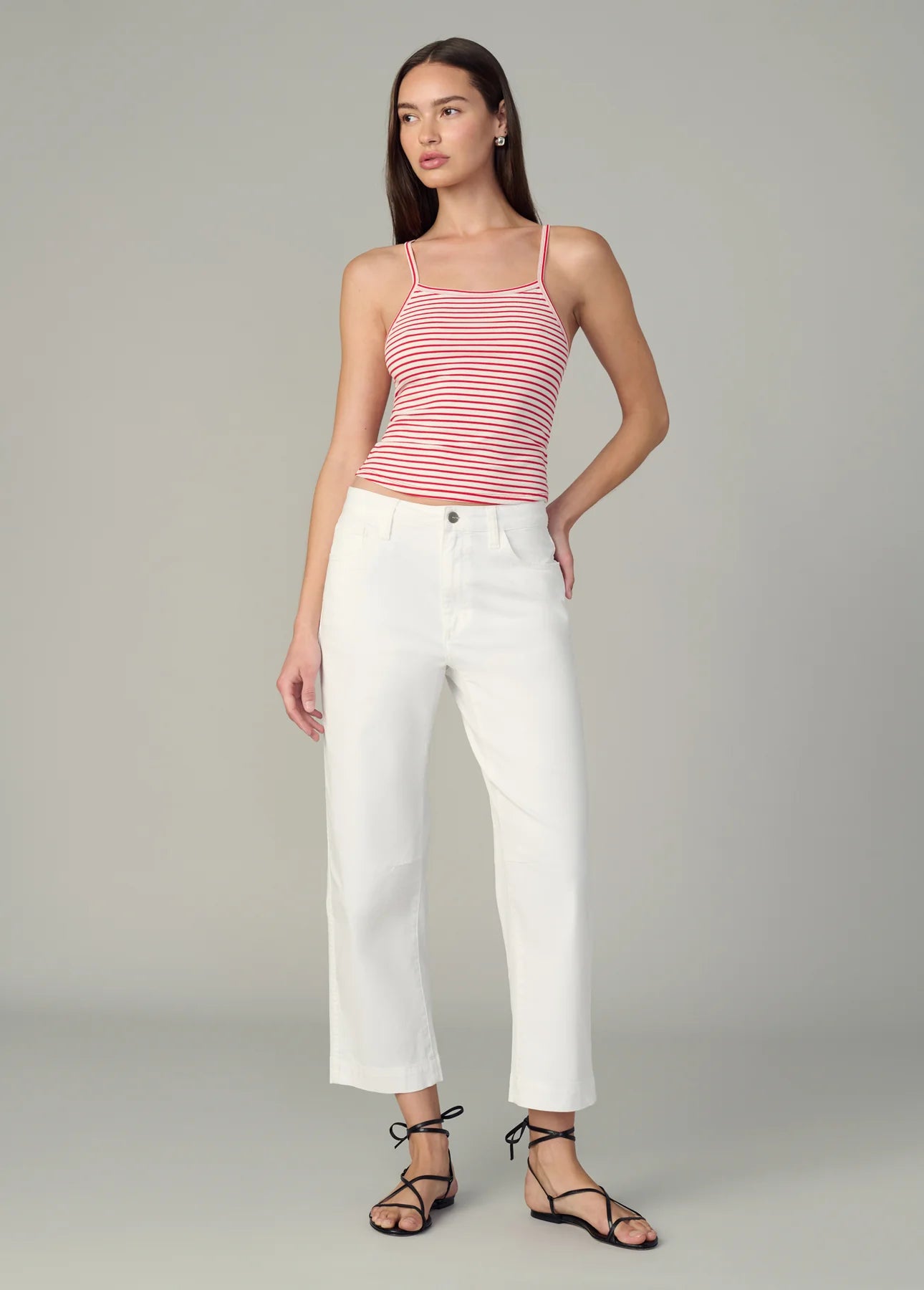 The Everyday Tank - White/Cherry Red Stripe