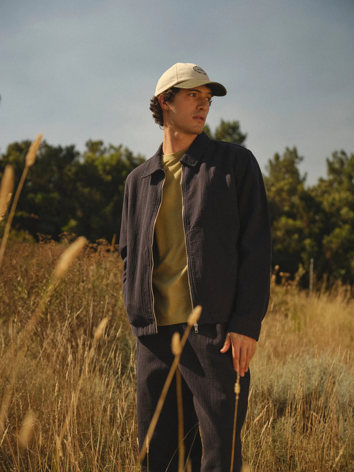 Eldon - Navy Crinkle Cotton-Linen Jacket