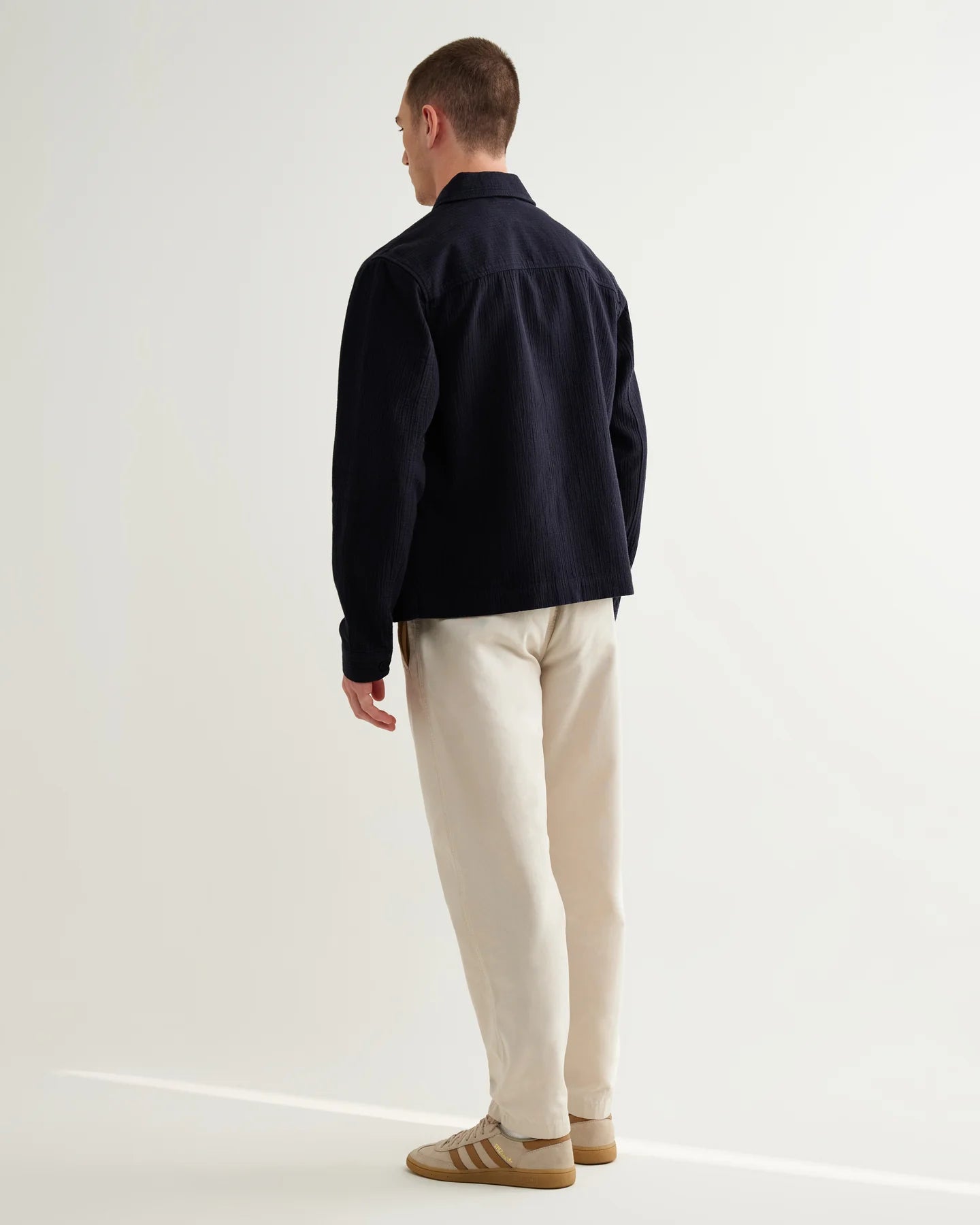 Eldon - Navy Crinkle Cotton-Linen Jacket