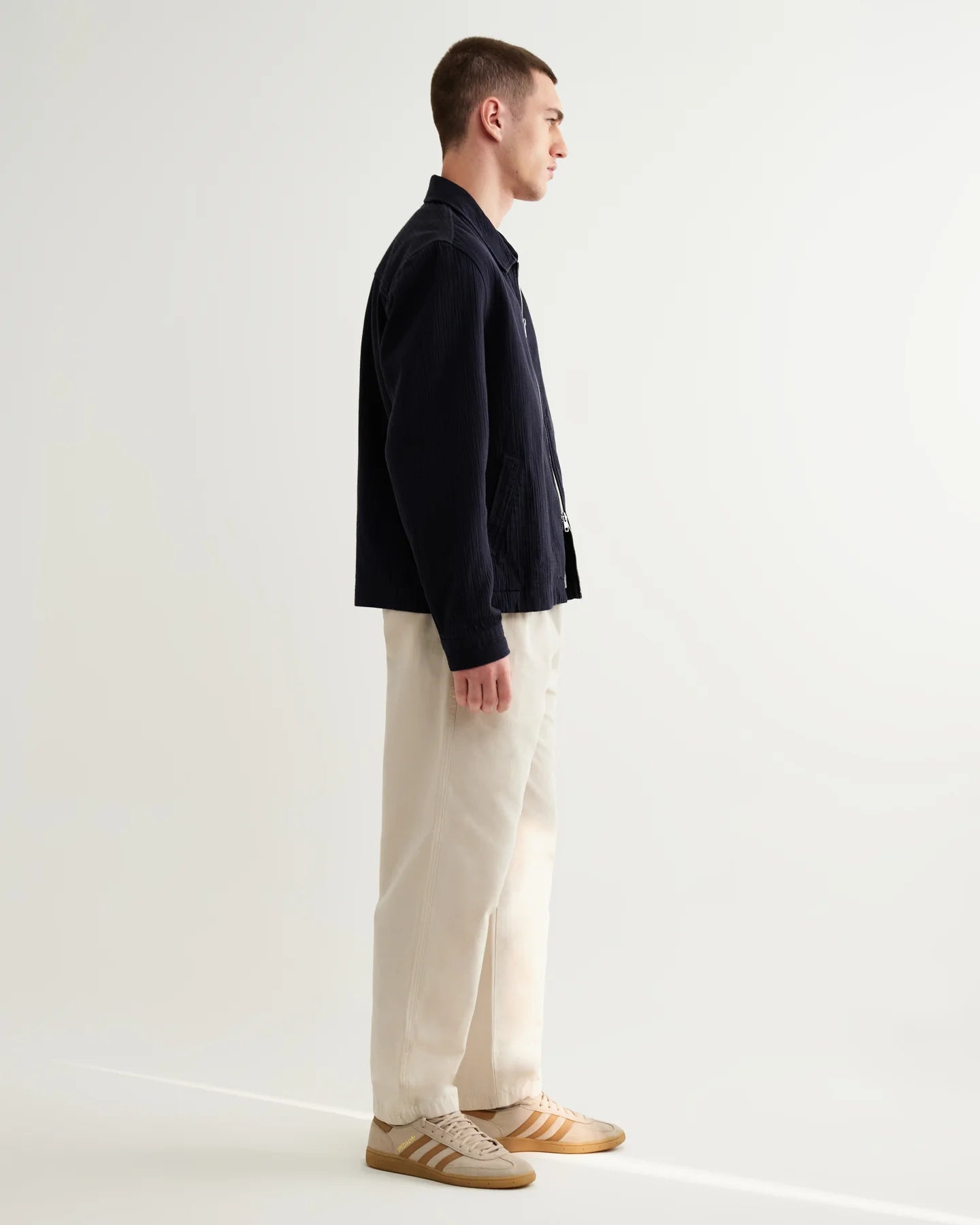 Eldon - Navy Crinkle Cotton-Linen Jacket