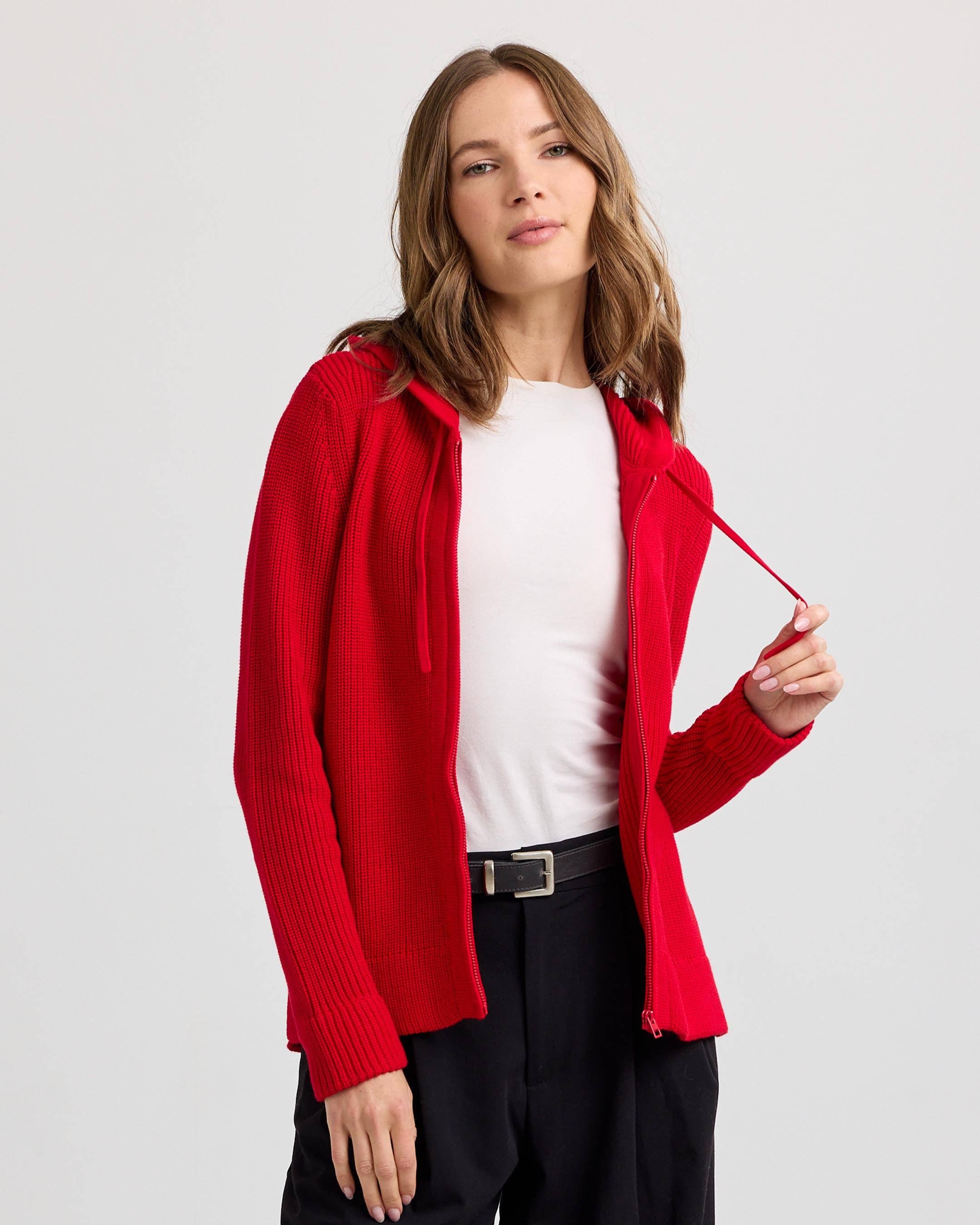Cotton Fisherman Hoodie - Red