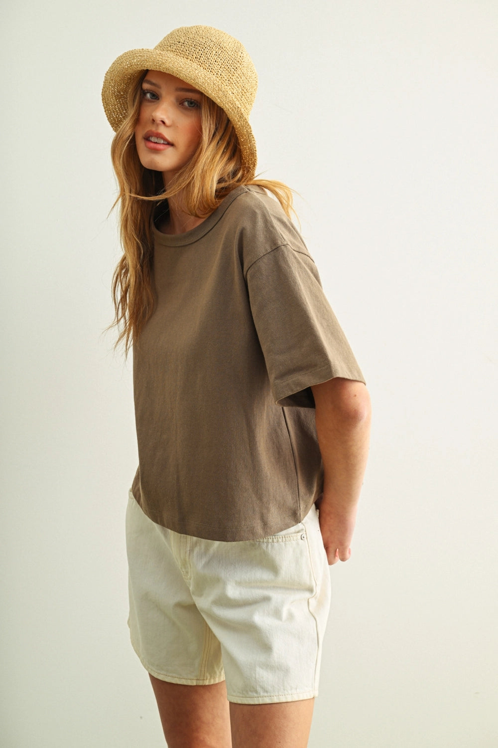 Boxy Linen Tee - Olive