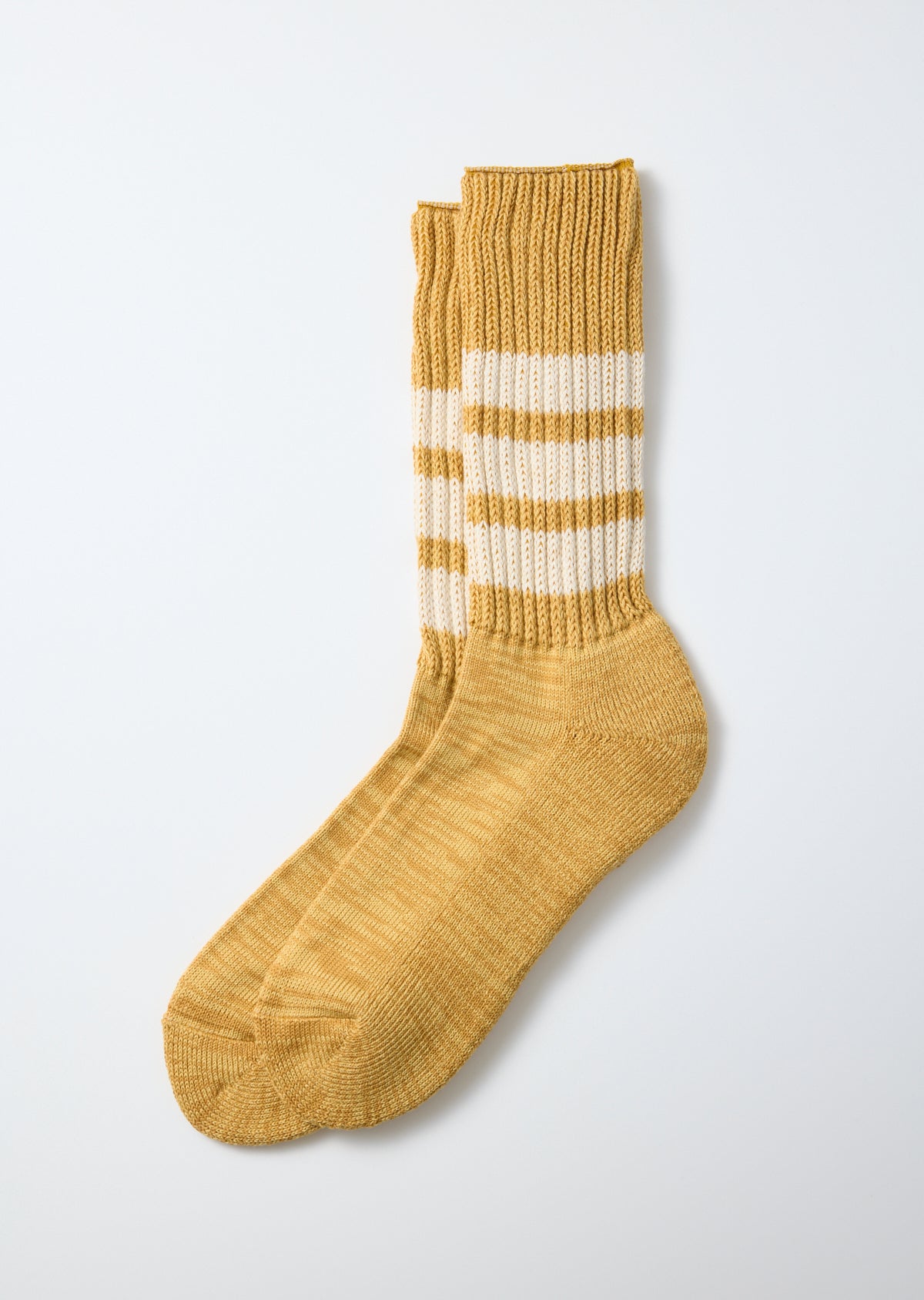 Coarse Ribbed Crew Socks - Yellow/Ivory
