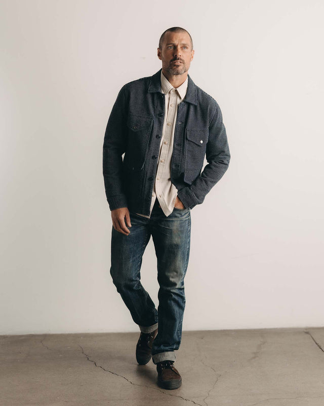 The Jackson Jacket - Rinsed Indigo French Terry Stripe