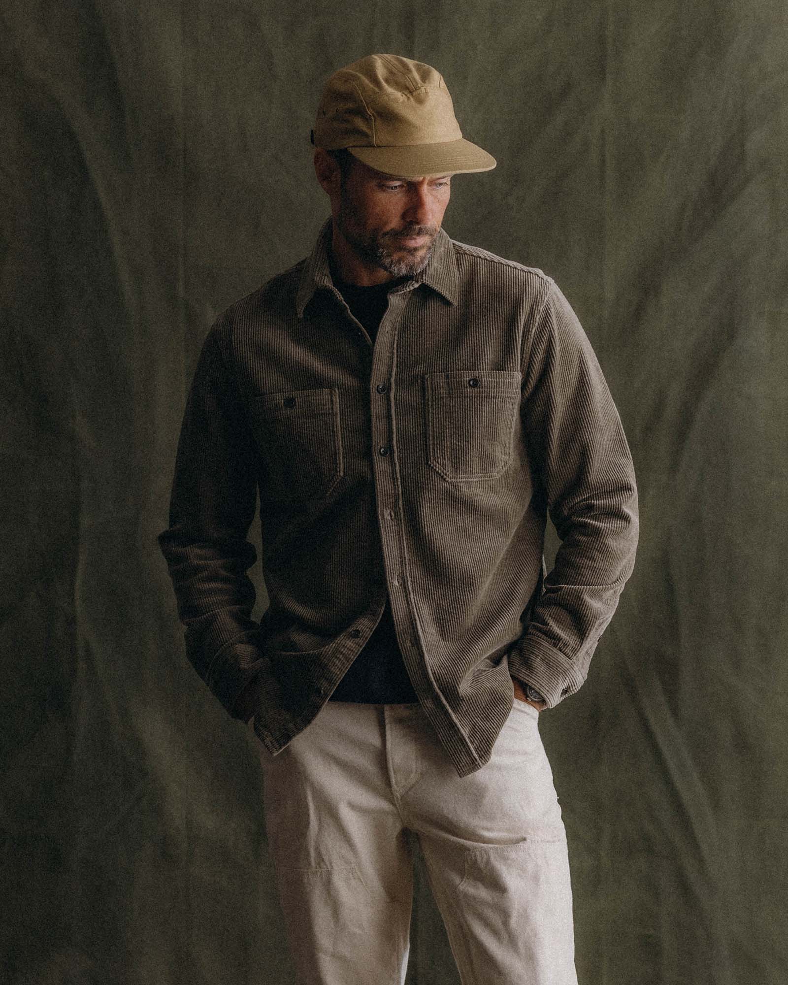 The Utility Shirt in Fatigue Olive Corduroy