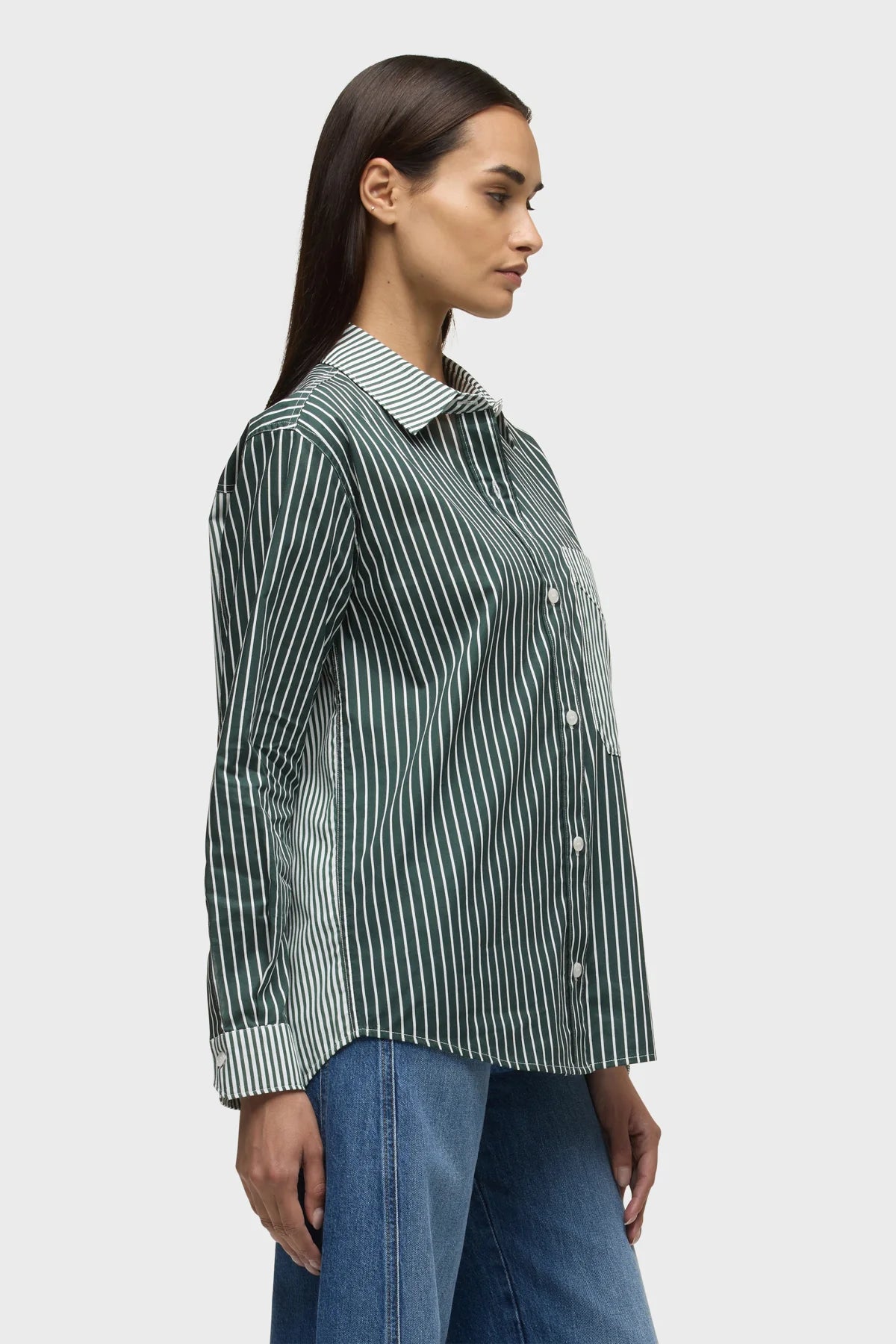 Oversized Button Down Shirt - Spruce Stripe
