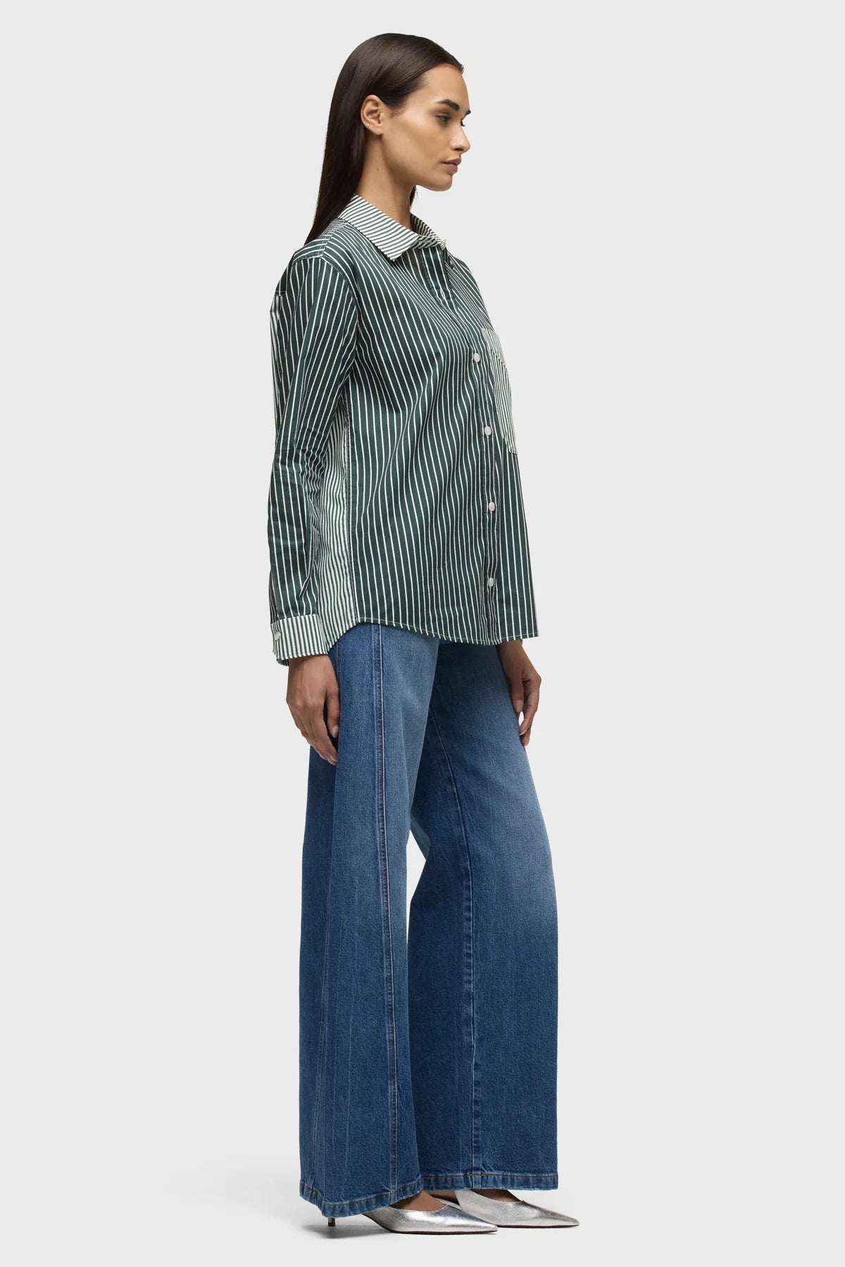 Oversized Button Down Shirt - Spruce Stripe