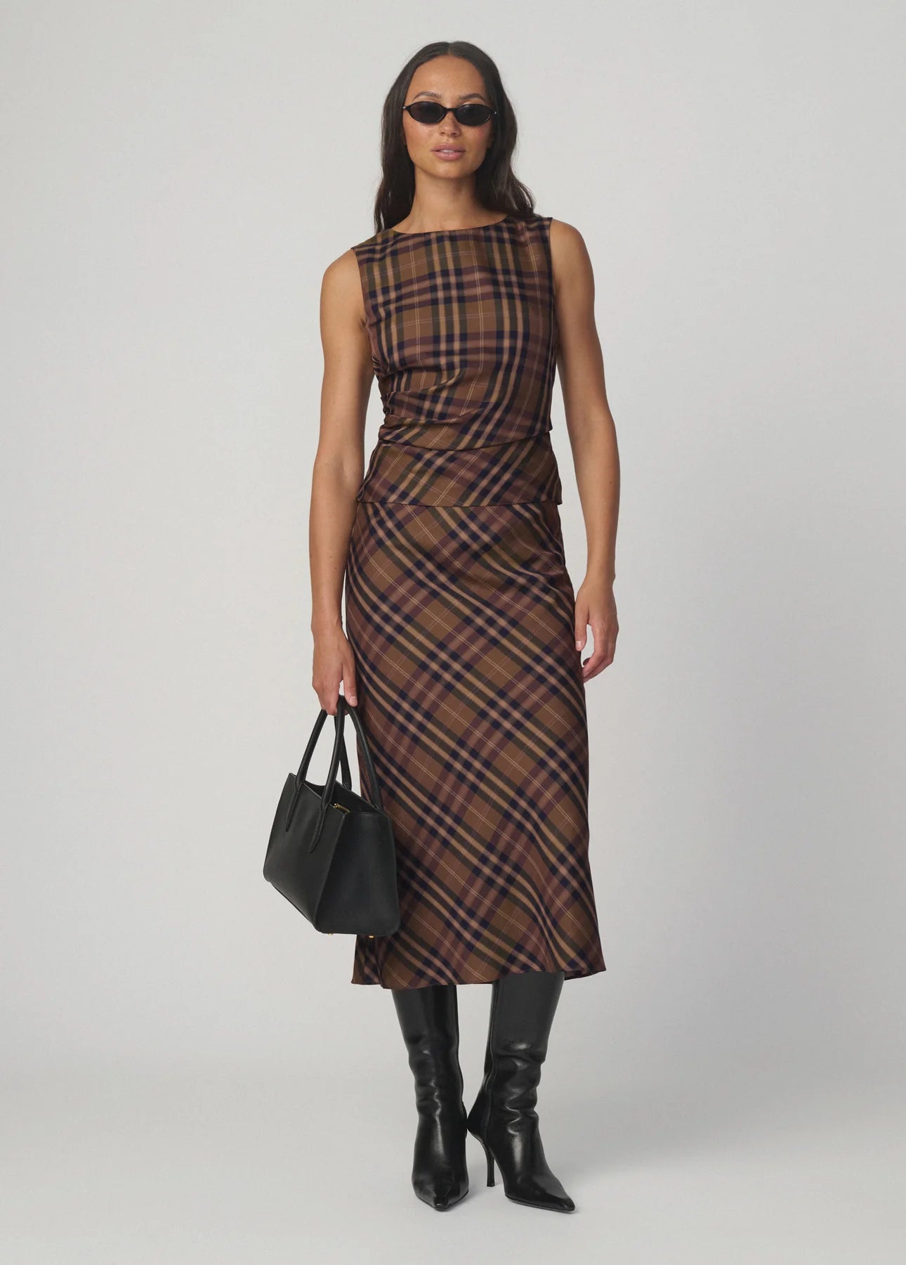 The Meg Top - Camel Plaid