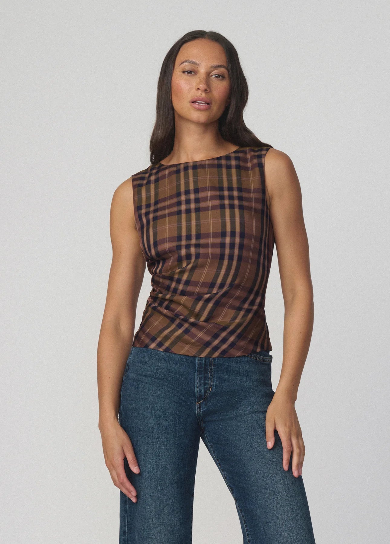 The Meg Top - Camel Plaid