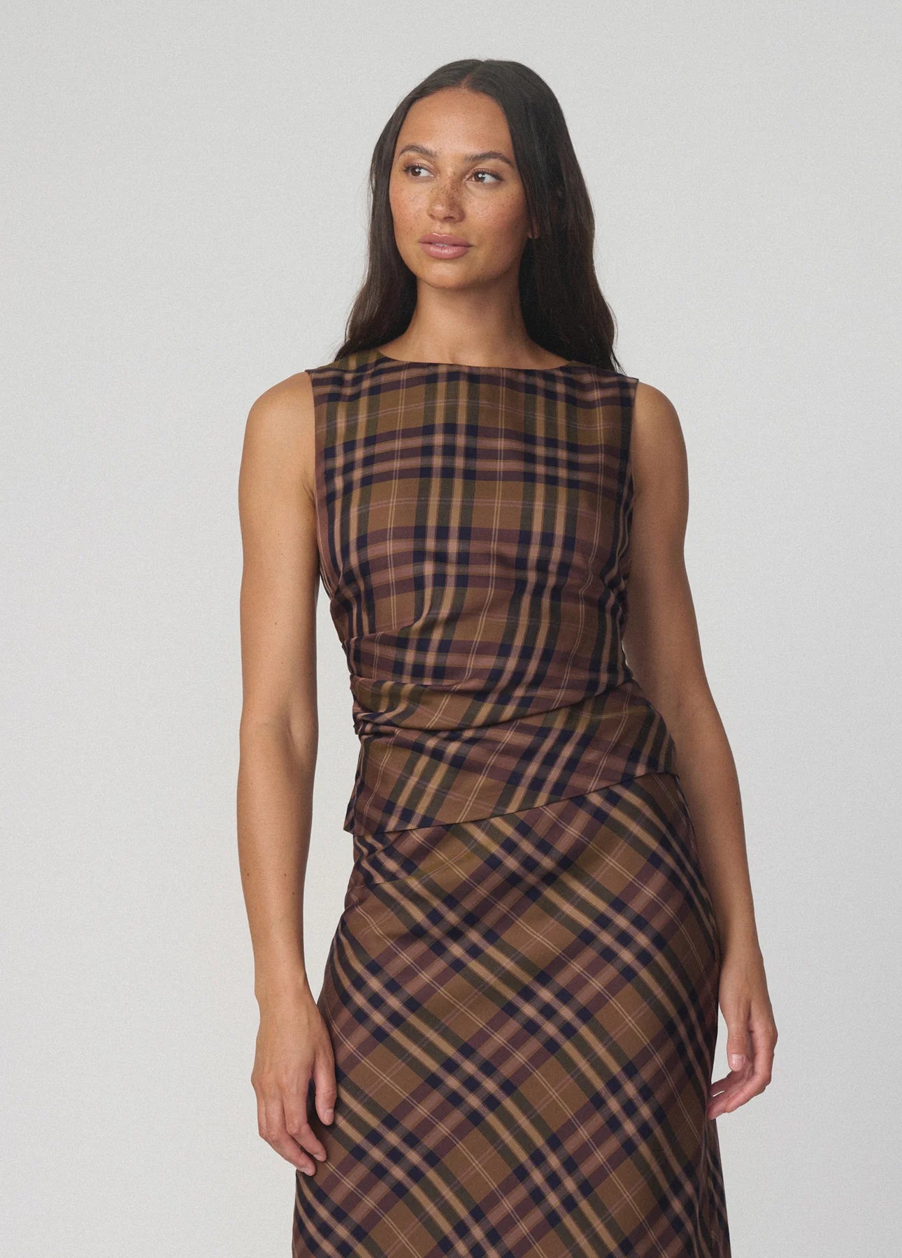The Meg Top - Camel Plaid
