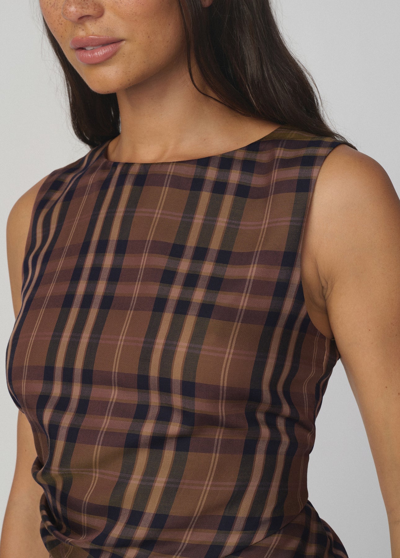 The Meg Top - Camel Plaid