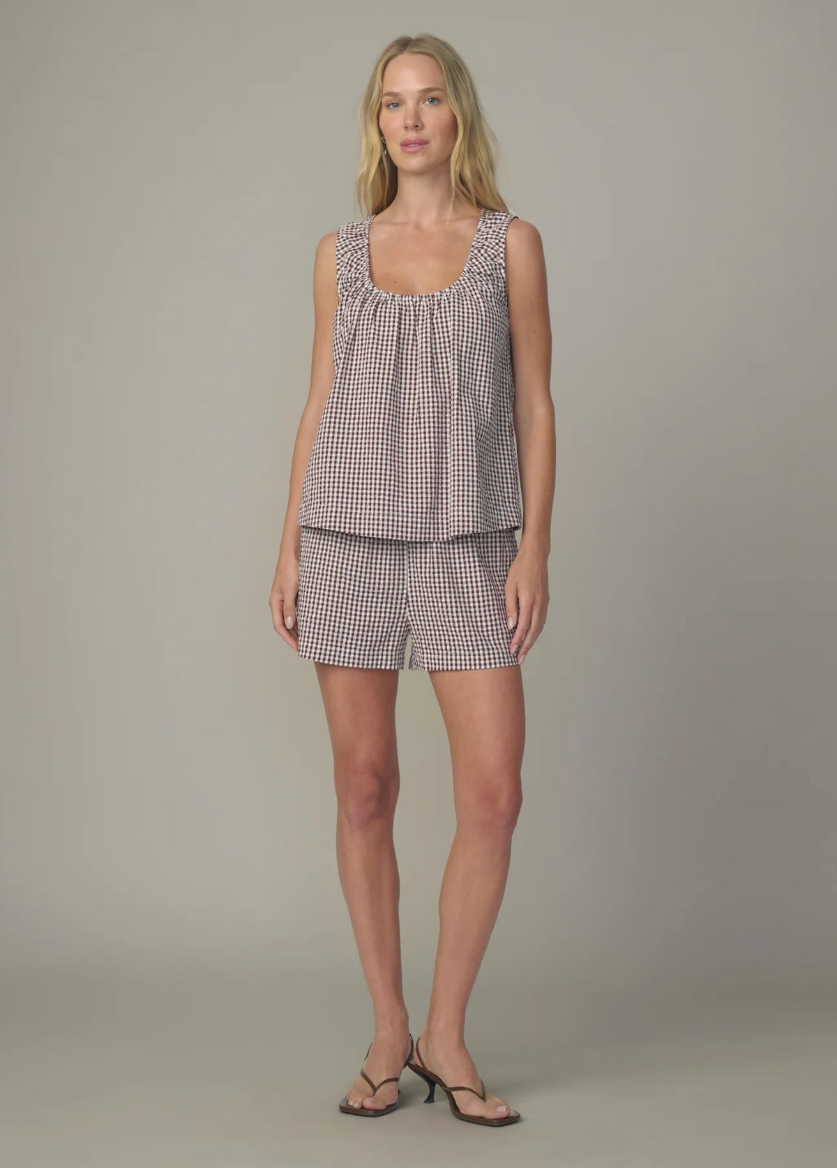 The Ana U-Neck Sleeveless Blouse - Macchiato Gingham