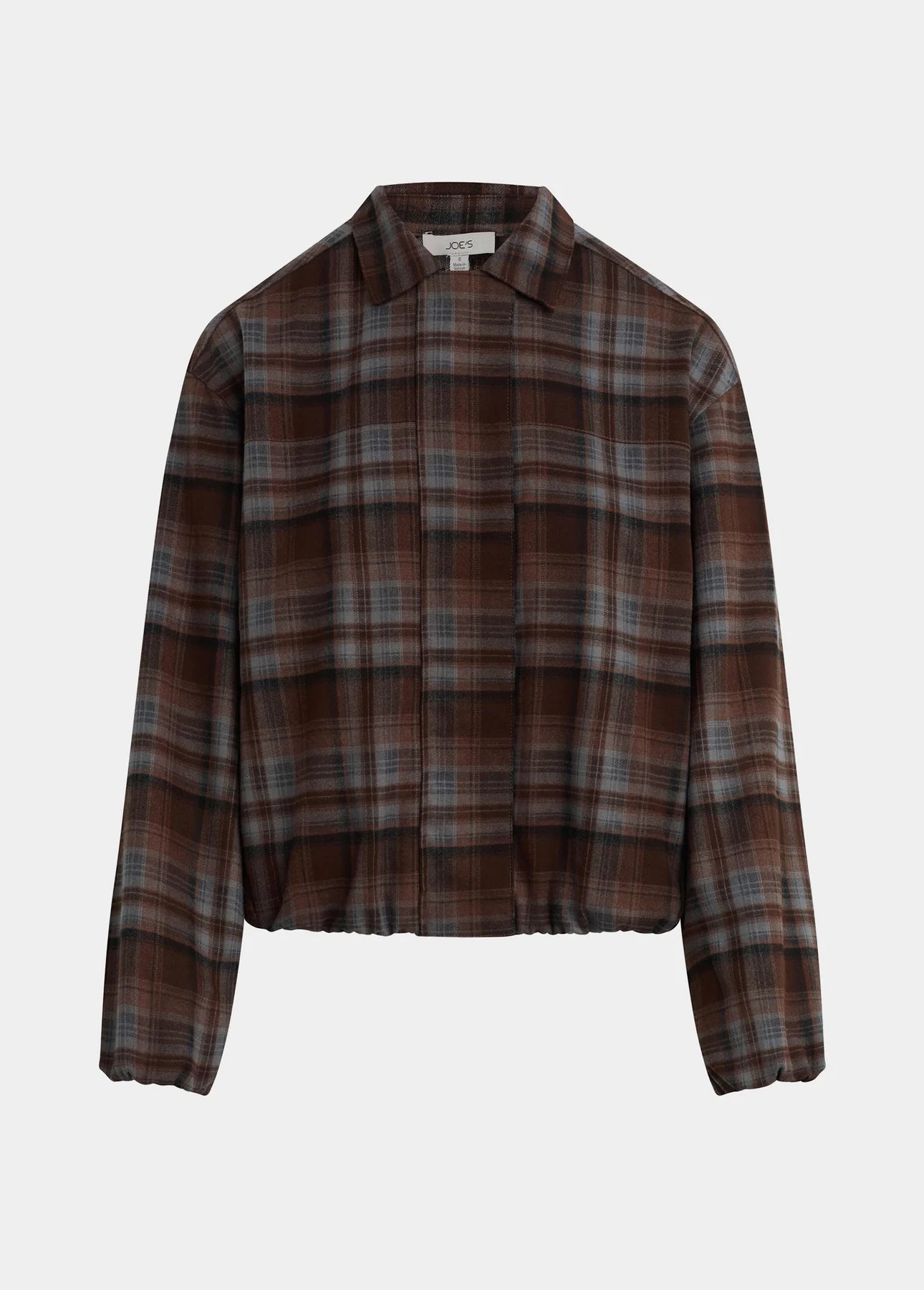 The Bella Bomber Jacket - Brown / Blue Plaid