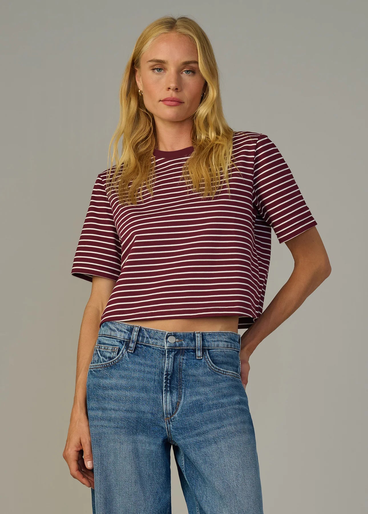 The Boxy Tee - Bordeaux Breton Stripe