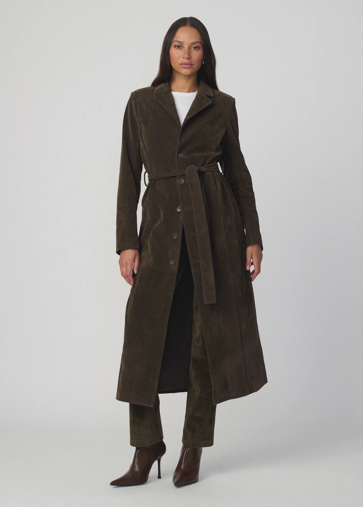 The Vegan Suede Long Coat - Dark Chocolate