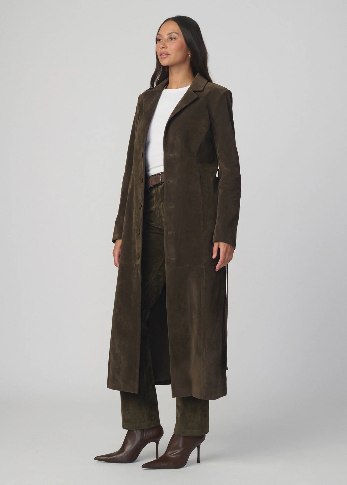 The Vegan Suede Long Coat - Dark Chocolate