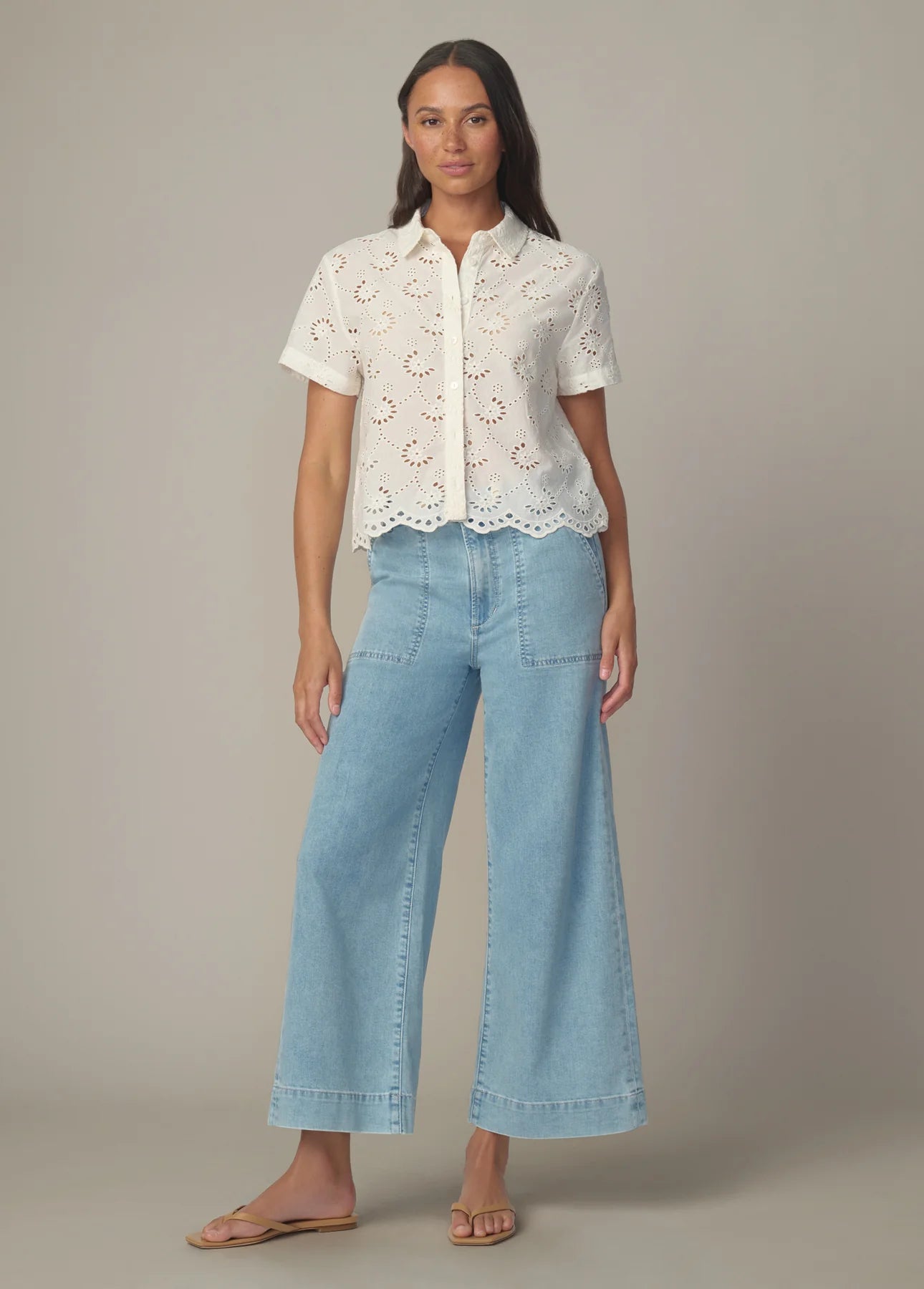 The Eyelet Short Sleeve Shirt - Ecru