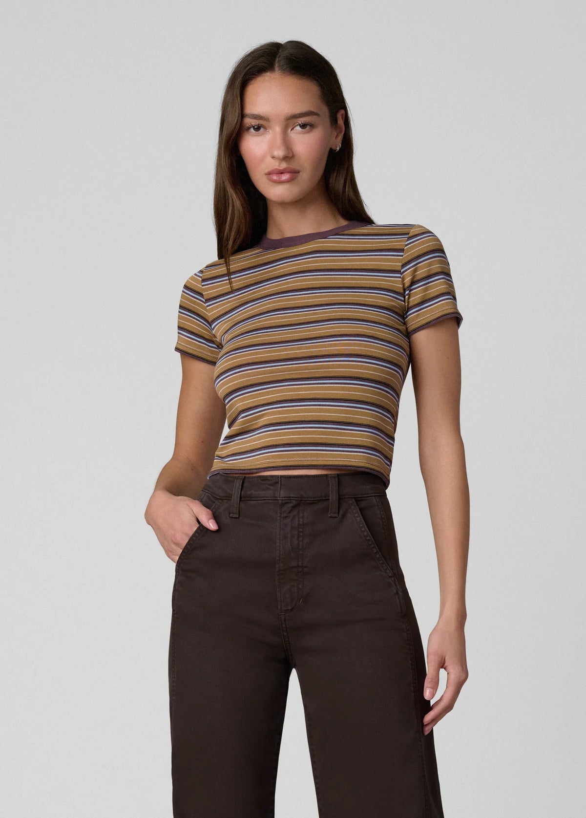The Baby Tee - Camel Multi Stripe