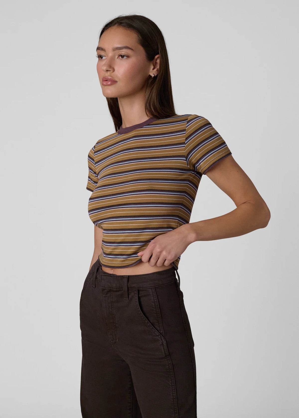 The Baby Tee - Camel Multi Stripe