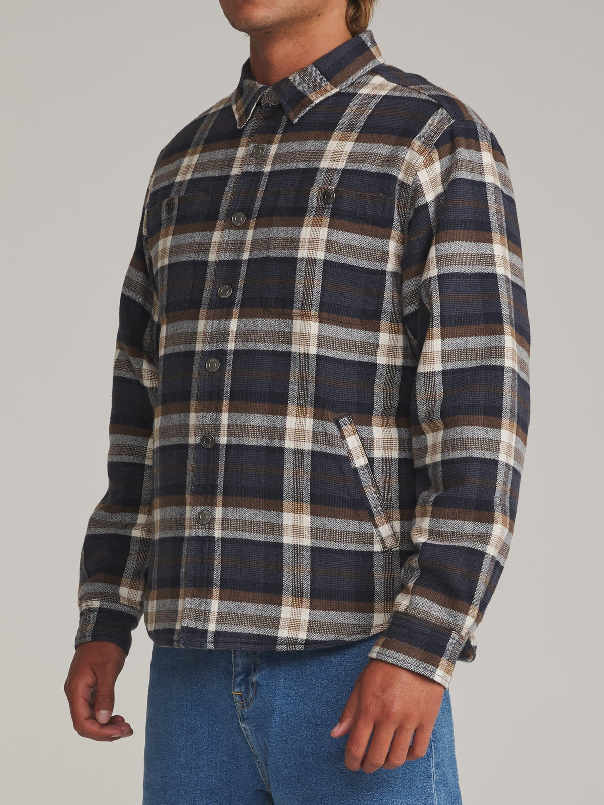 Harold Plaid Shirt Jacket - Navy