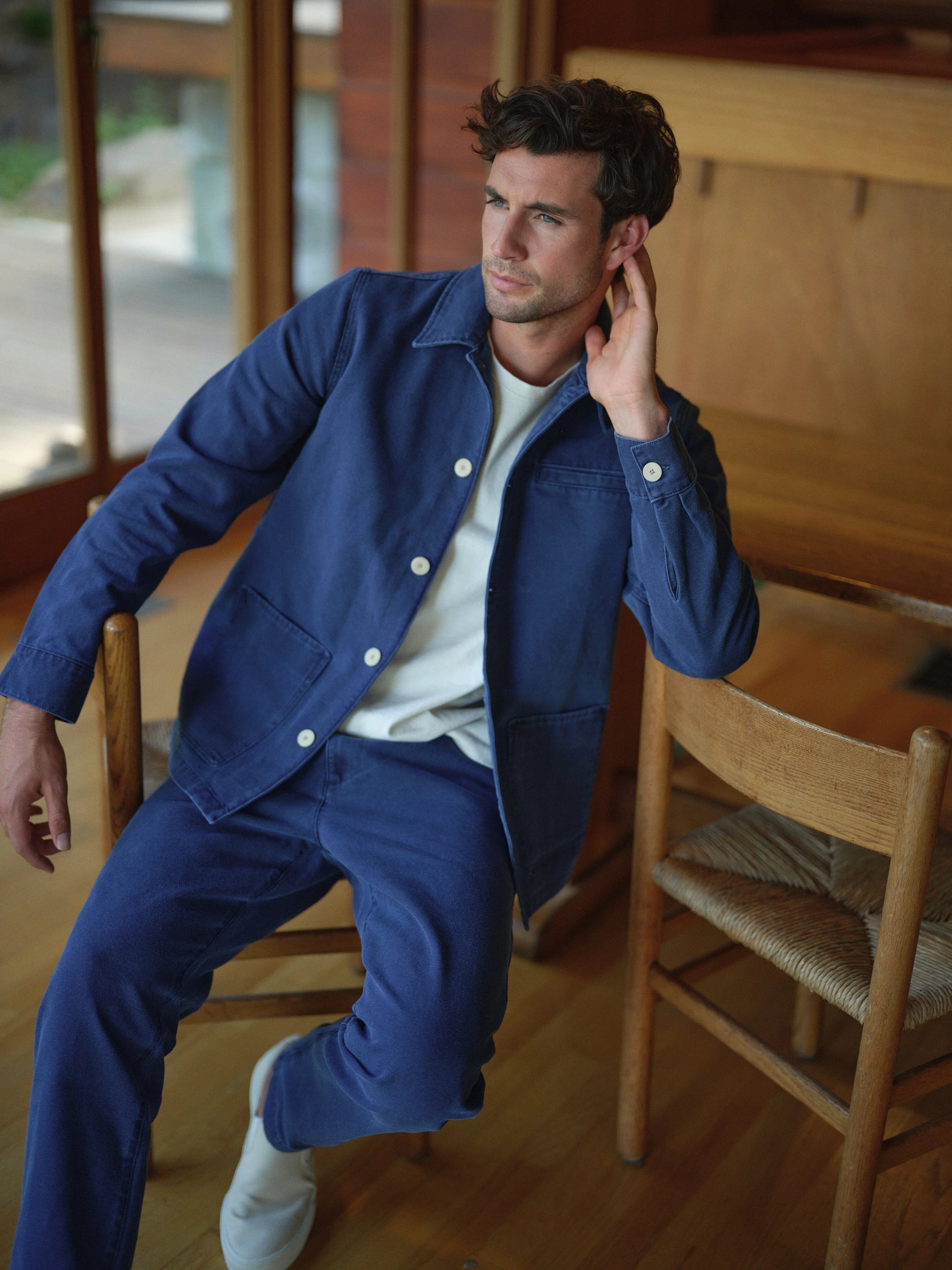 Drew Jacket in Organic Cotton - Marine
