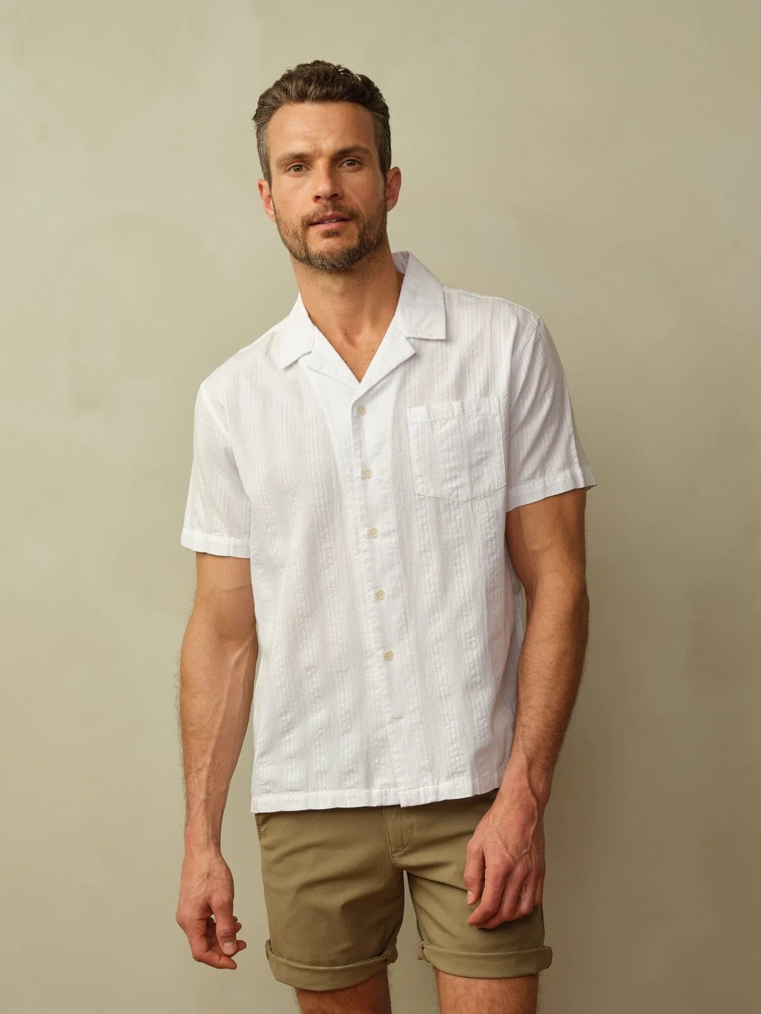 Men's Fez Shirt in Cotton Dobby - Rice