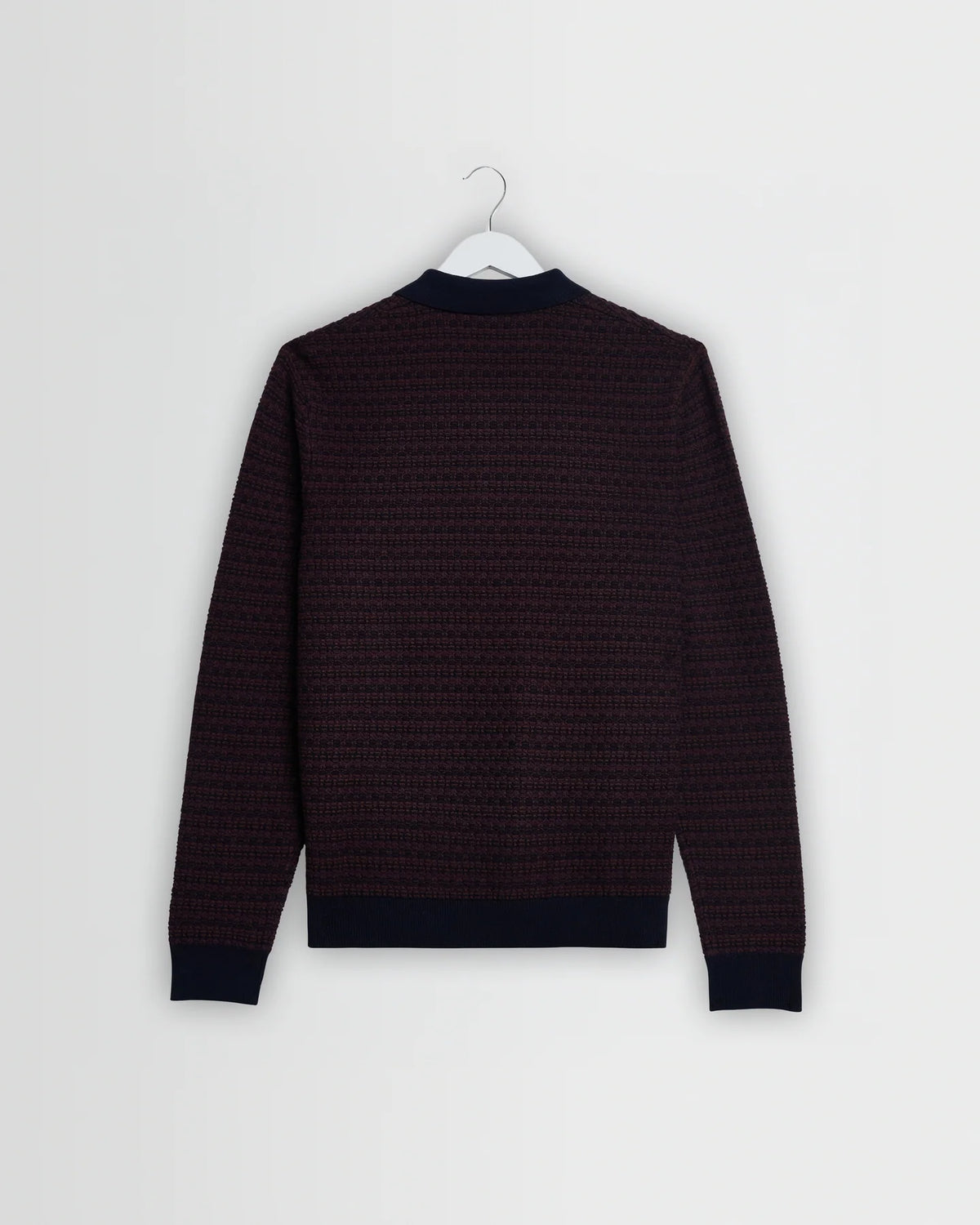 Oban - Geometric Long-Sleeve Knitted Polo - Brown And Navy