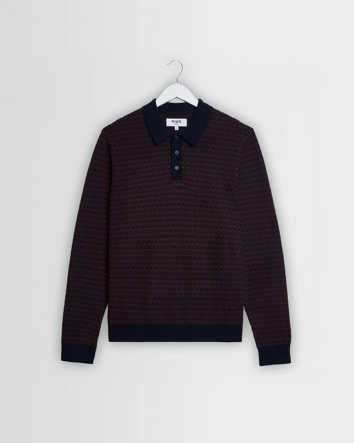 Oban - Geometric Long-Sleeve Knitted Polo - Brown And Navy