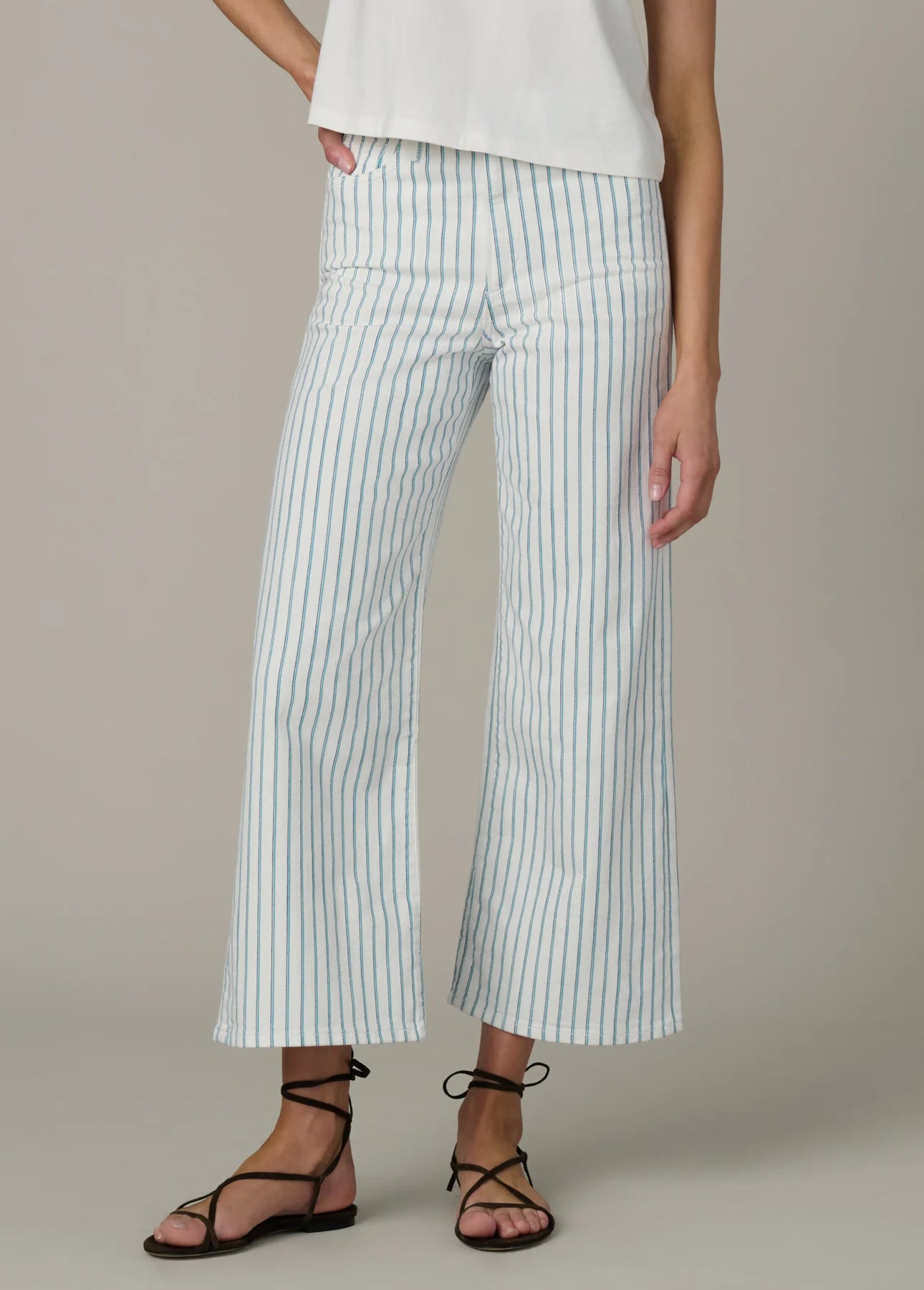 The Mia - High Rise Wide Leg Ankle - Blue Multi Stripe