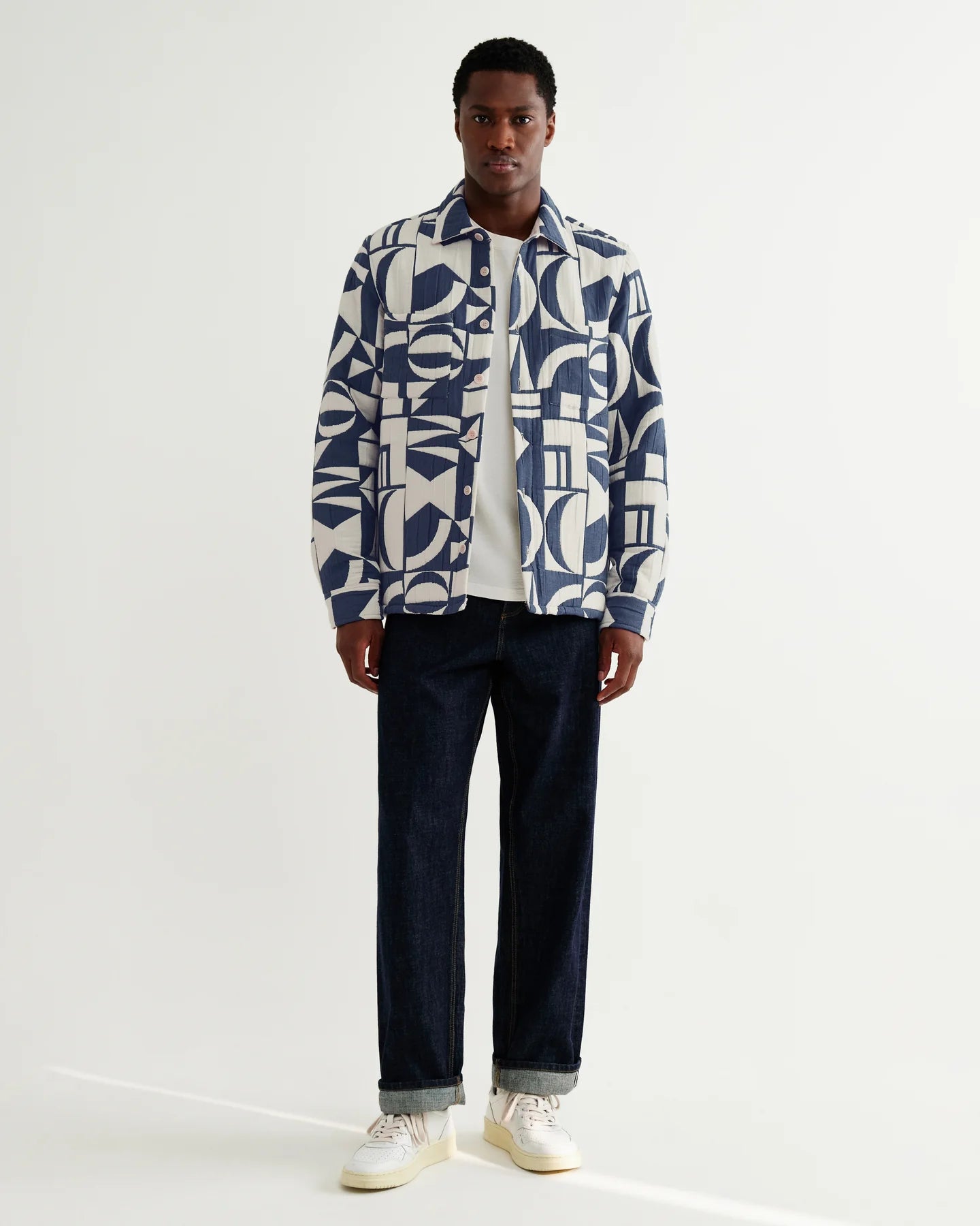 Otto Quilted Jacquard Overshirt - Blue and Ecru