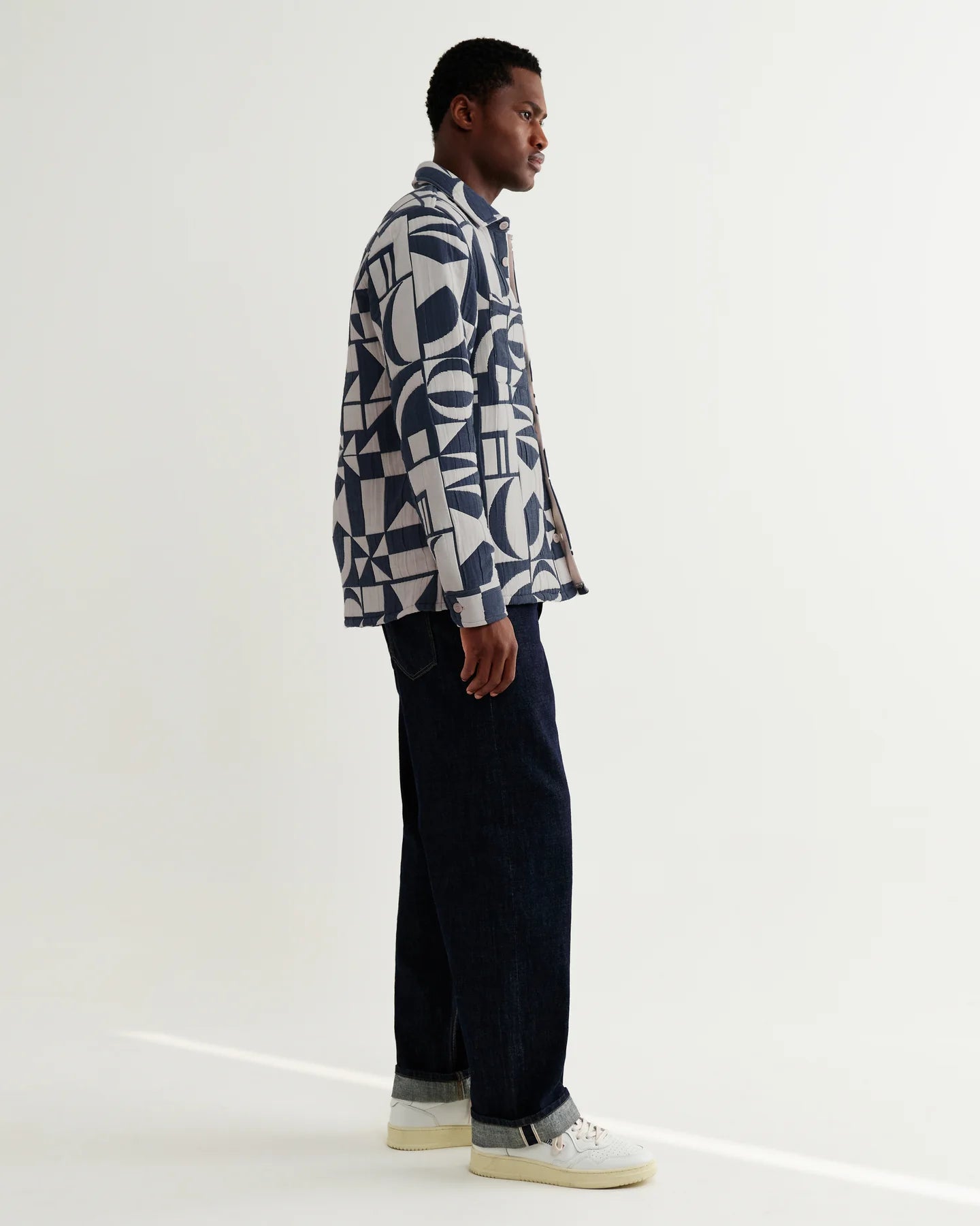 Otto Quilted Jacquard Overshirt - Blue and Ecru