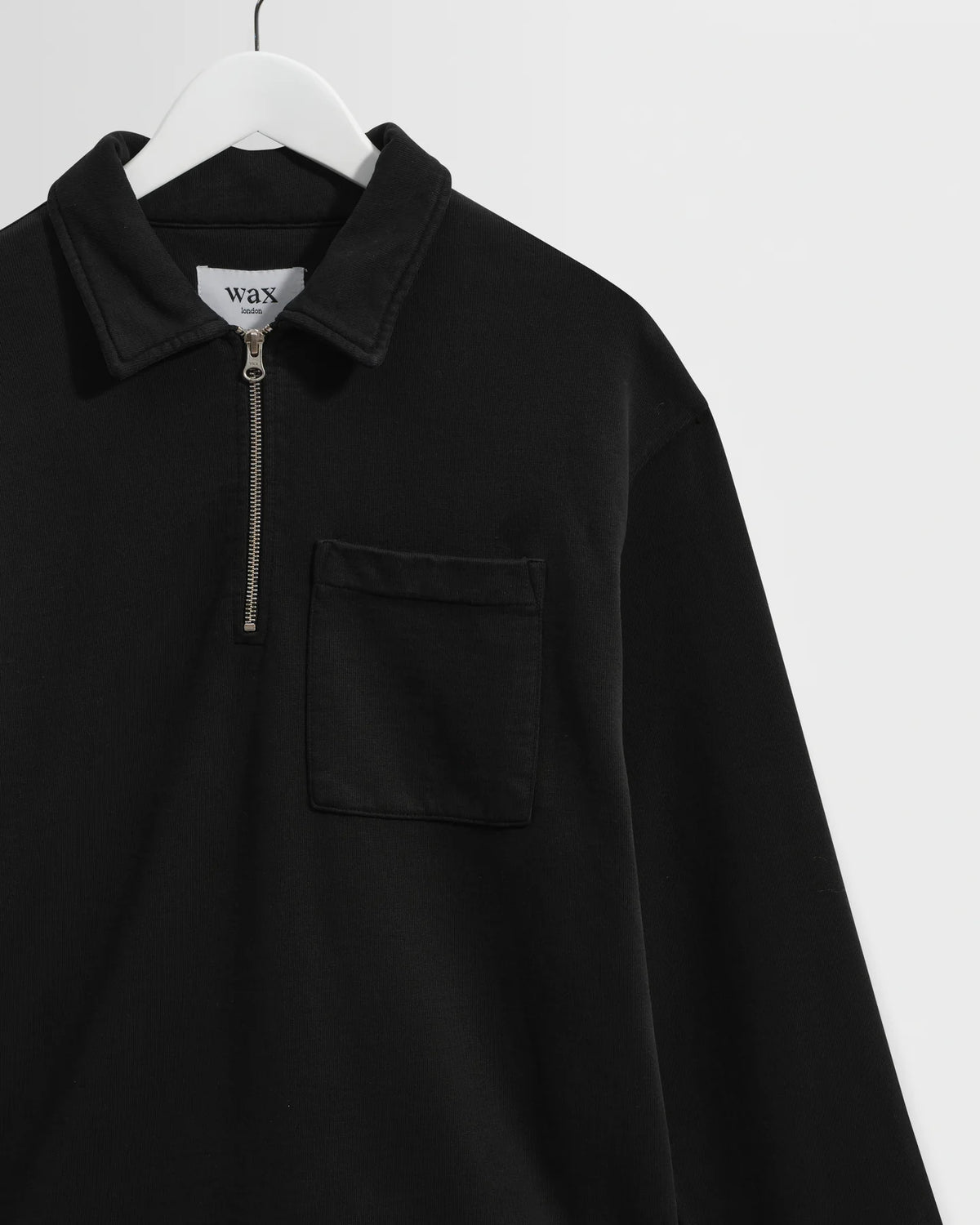 Reeve - Washed Black Loopback Organic Cotton Collared Sweatshirt