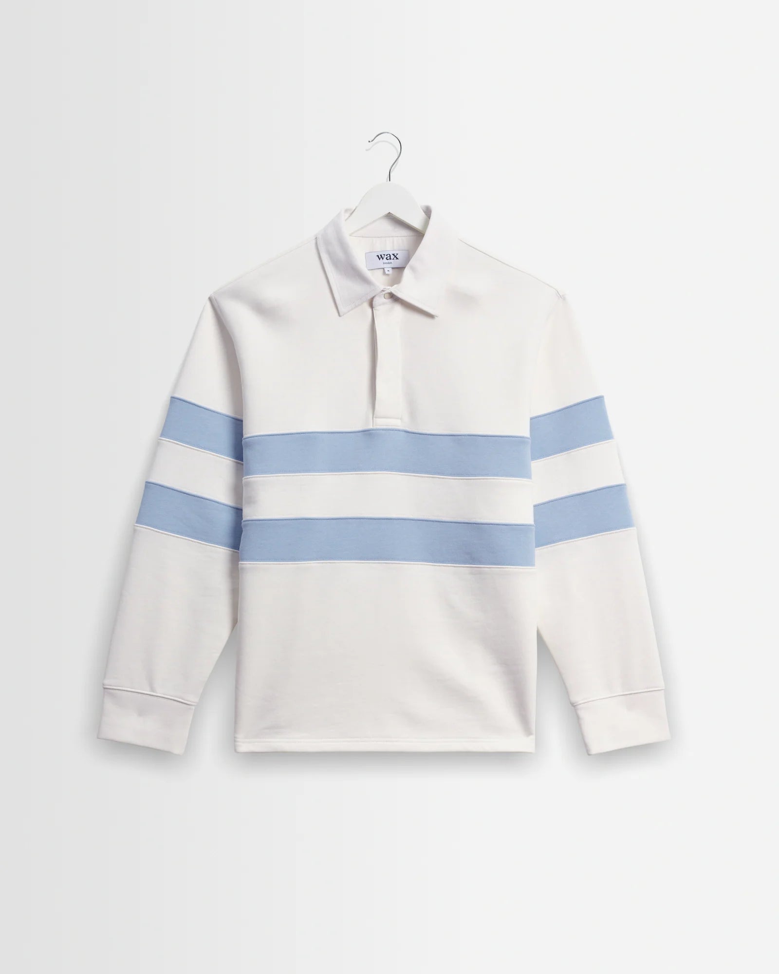 Rowhill Loopback Rugby Shirt - Ecru and Light Blue Stripe