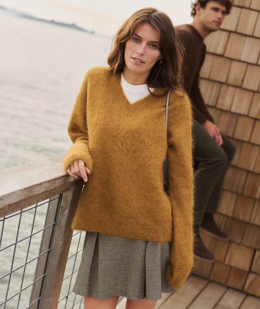 Suri Alpaca V-Neck Sweater - Golden Deep