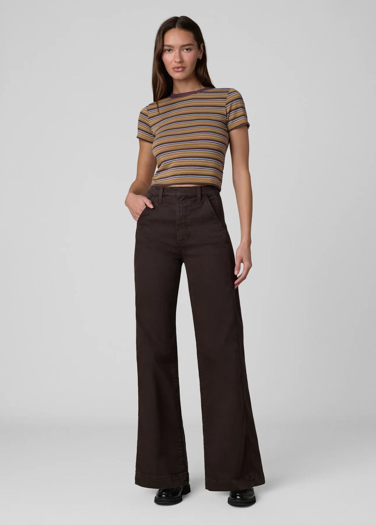 The Mia Paneled Trouser - High Rise Wide Leg - Coffee Bean