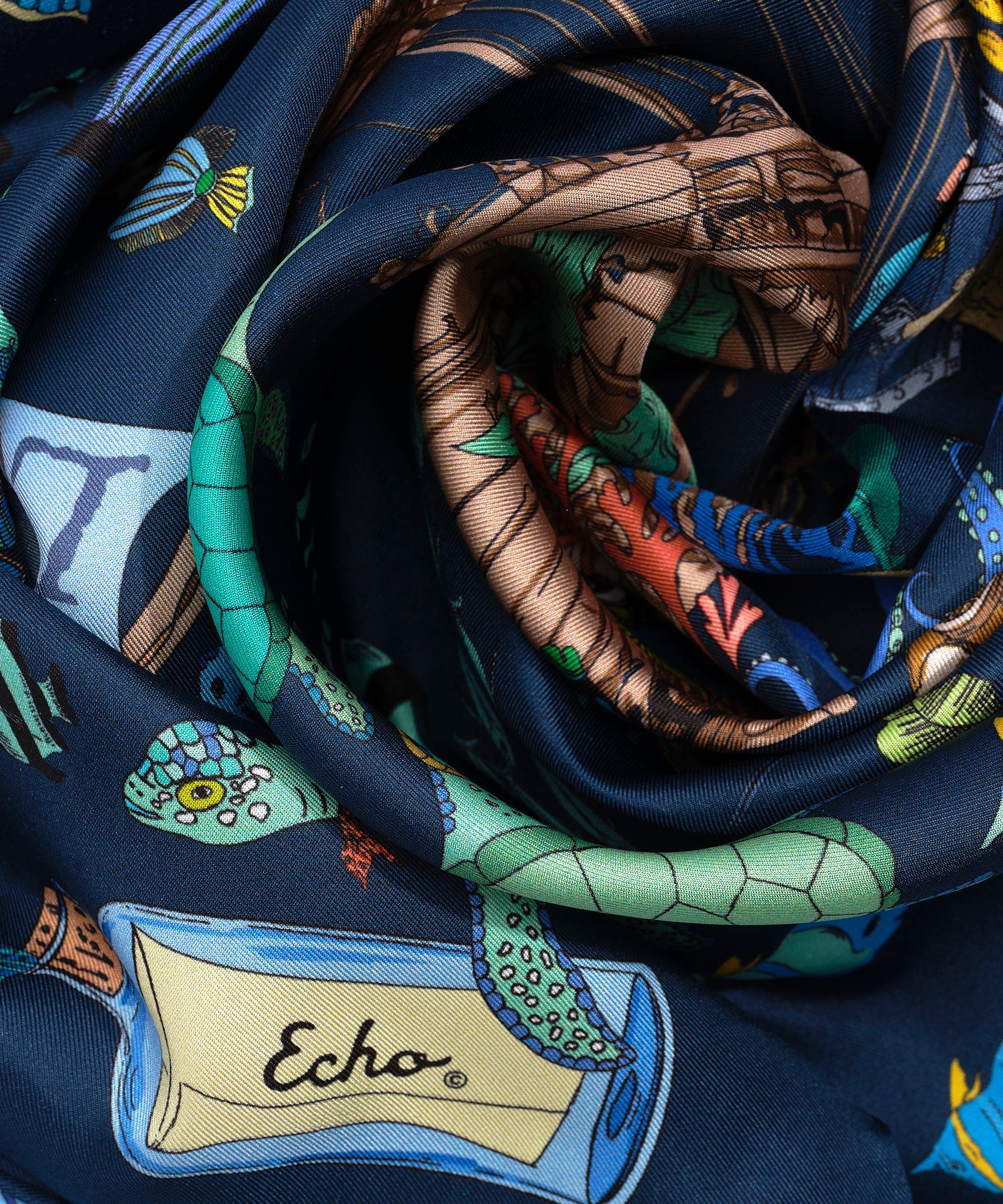 Lost At Sea 35" Silk Square Scarf - Navy