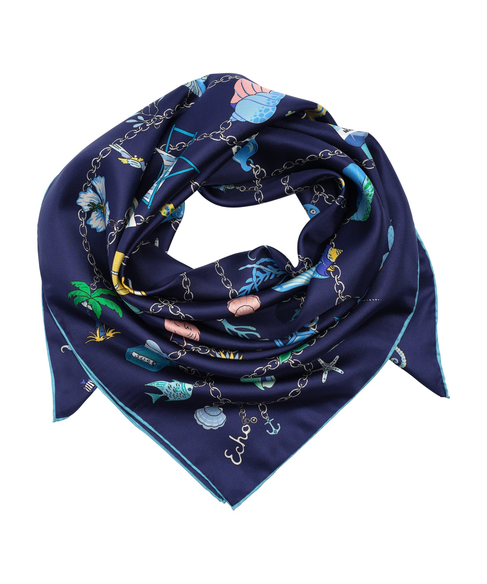 Charmed Life 35" Silk Square Scarf - Navy