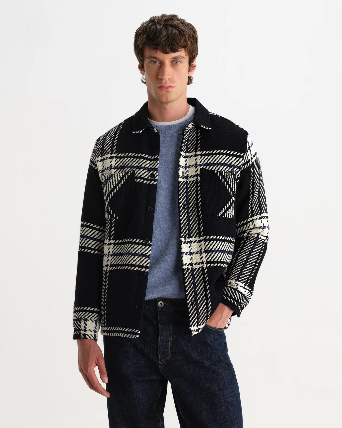 Whiting - Black And Ecru Oversize Grid Check Overshirt