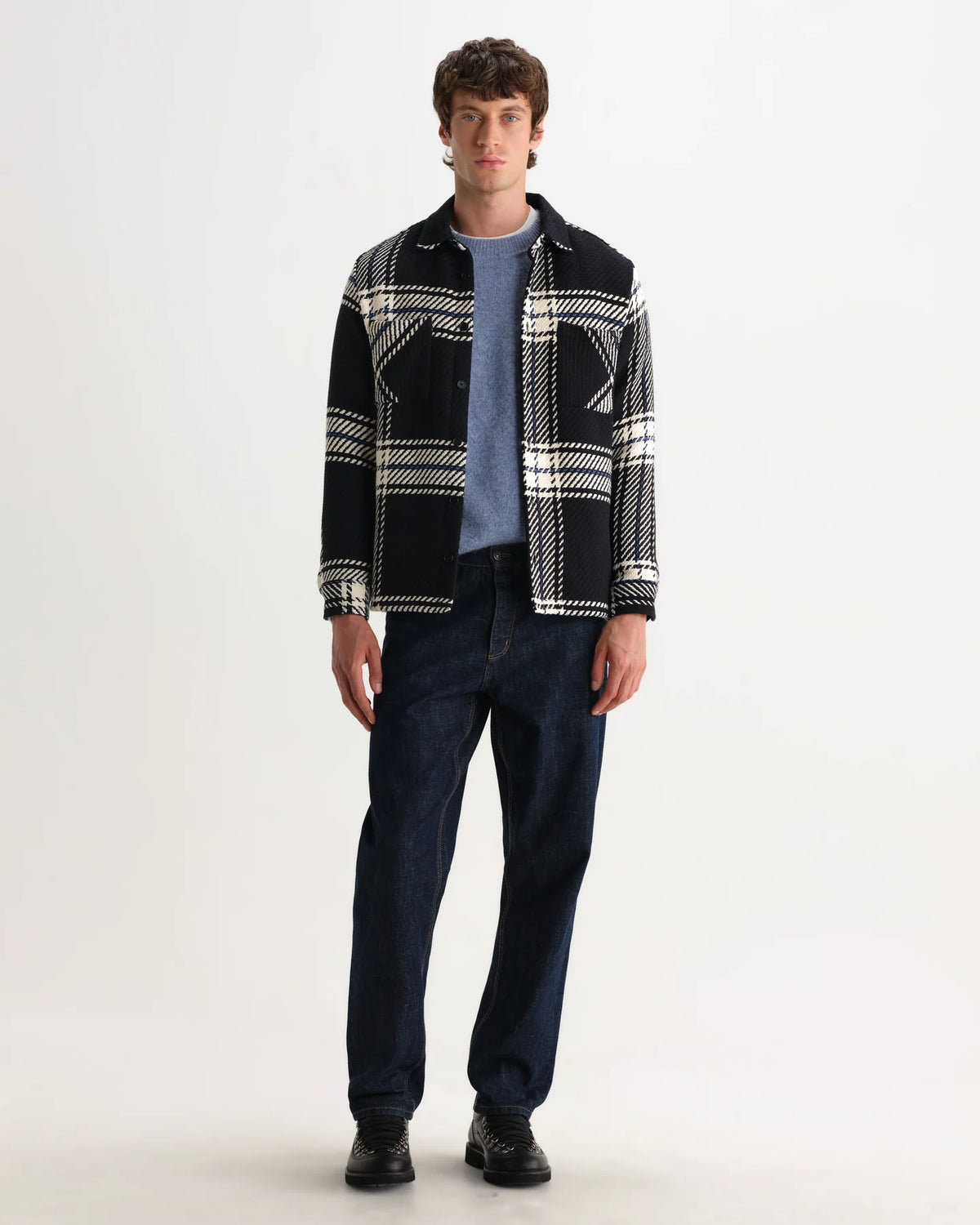 Whiting - Black And Ecru Oversize Grid Check Overshirt