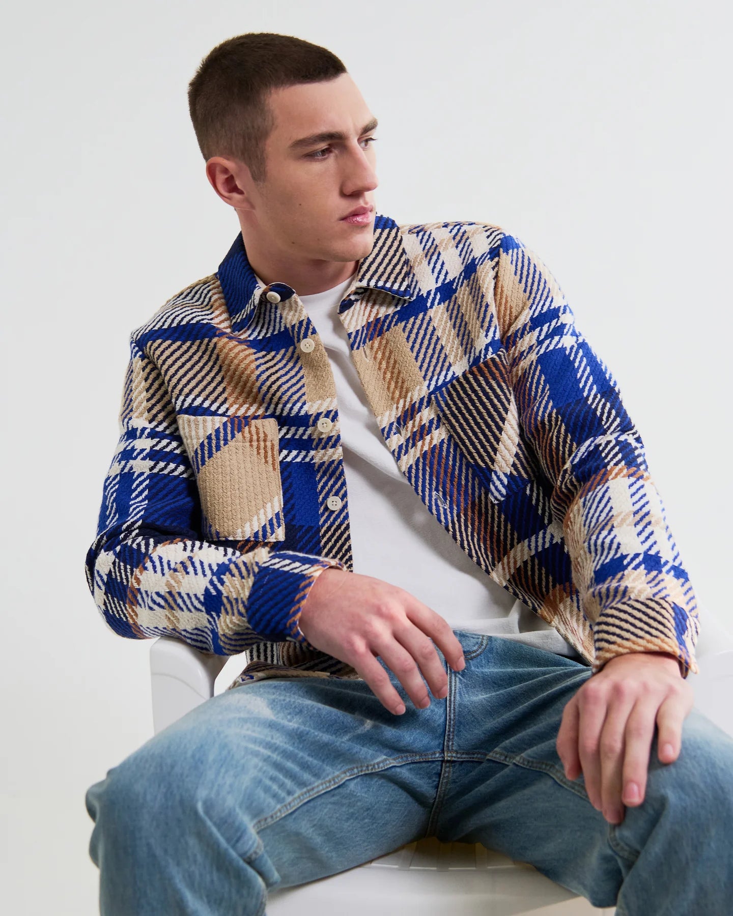 Whiting - Blue And Tan Bold Check Overshirt