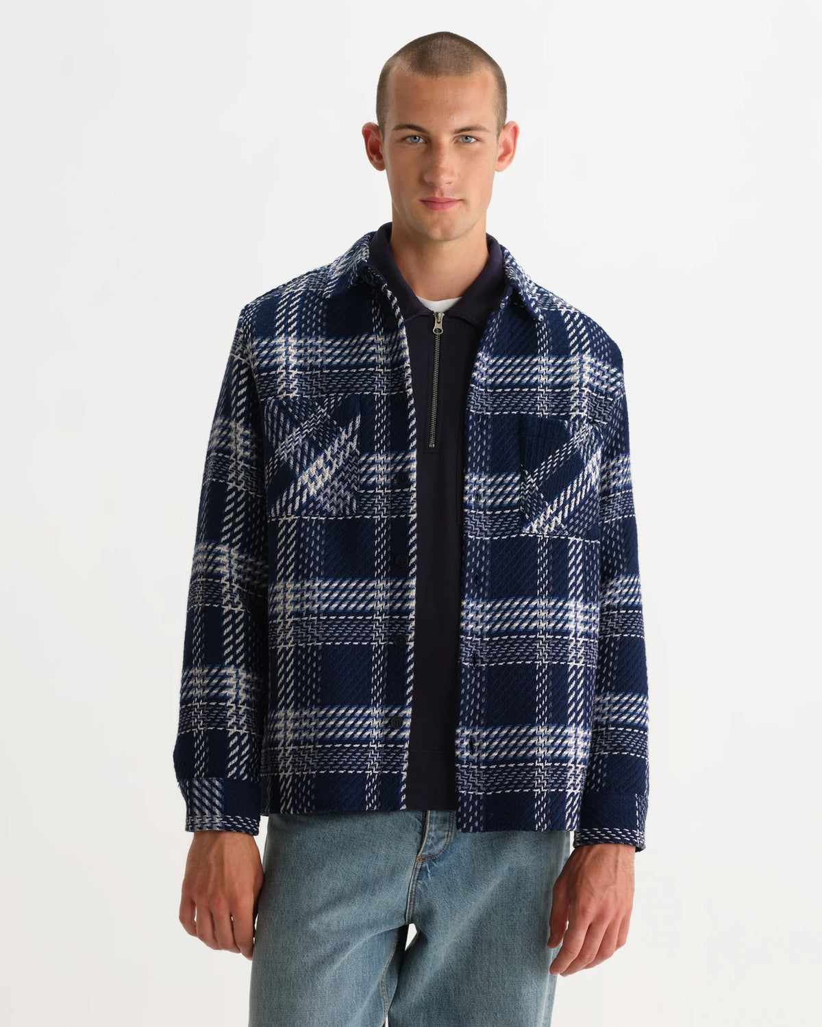 Whiting - Navy And Ecru Plaid Weave Check Overshirt