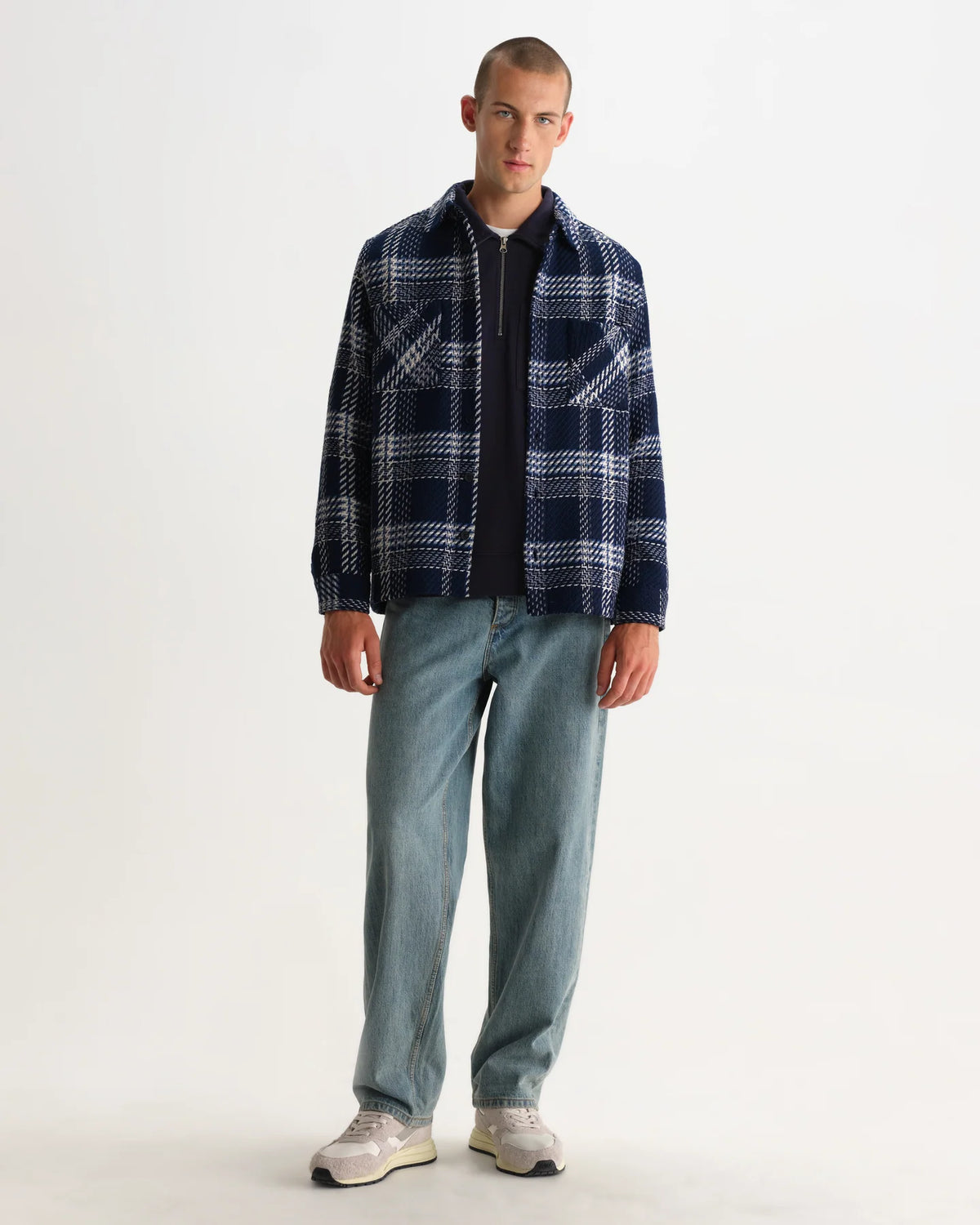 Whiting - Navy And Ecru Plaid Weave Check Overshirt