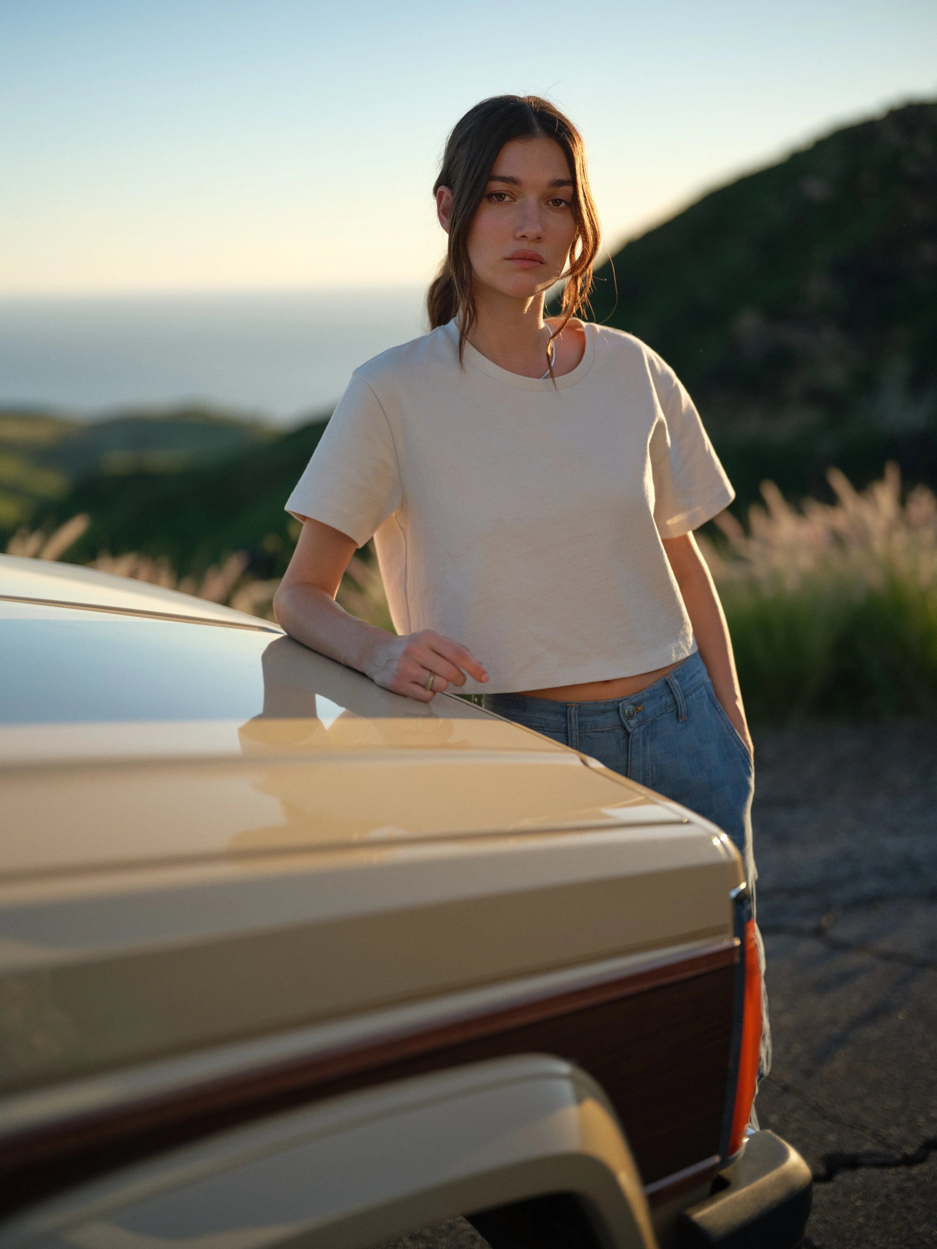 Nya Cropped Cotton Tee - Stone