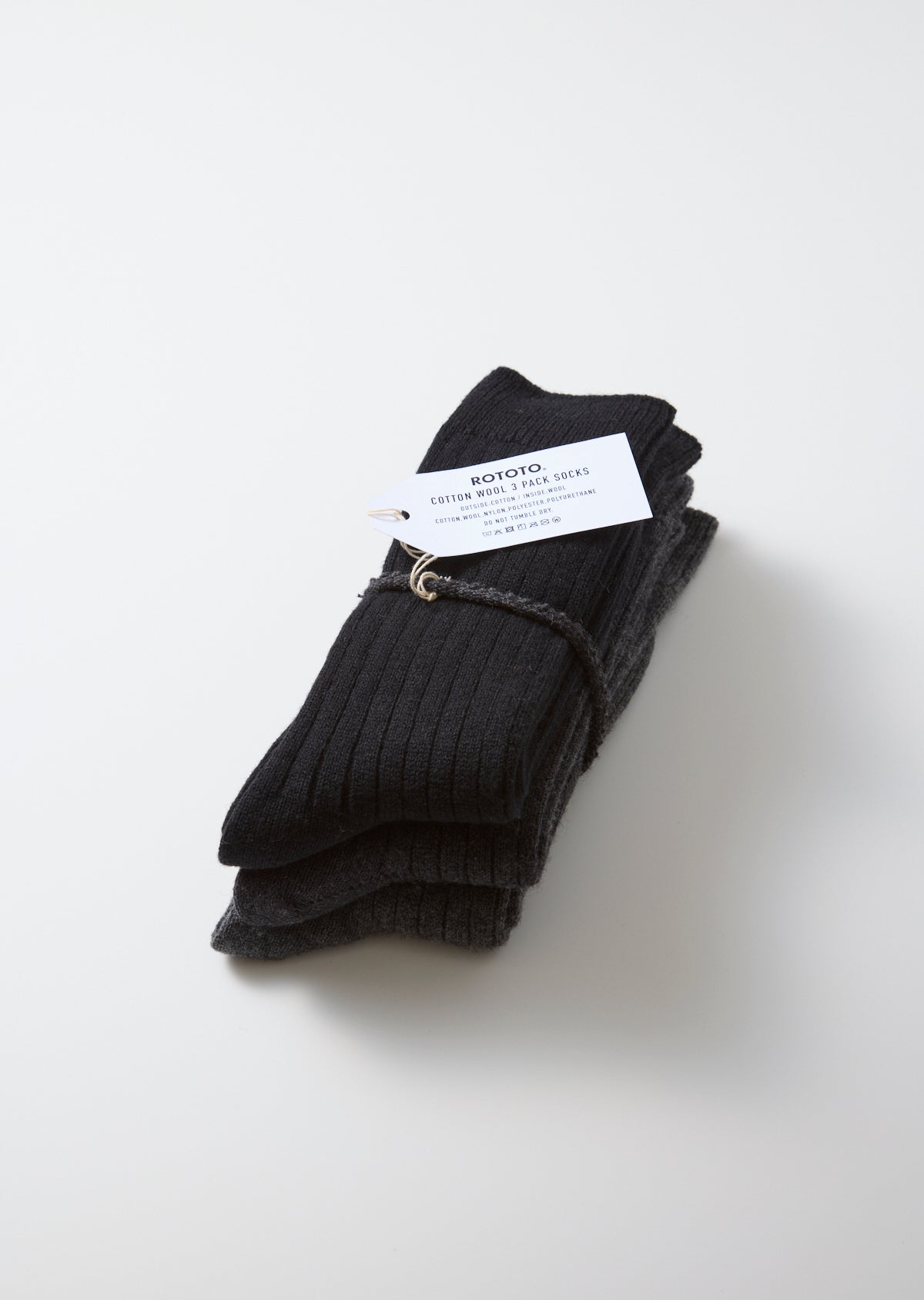 Cotton Wool Ribbed Crew 3 Pack Socks - Black Tones