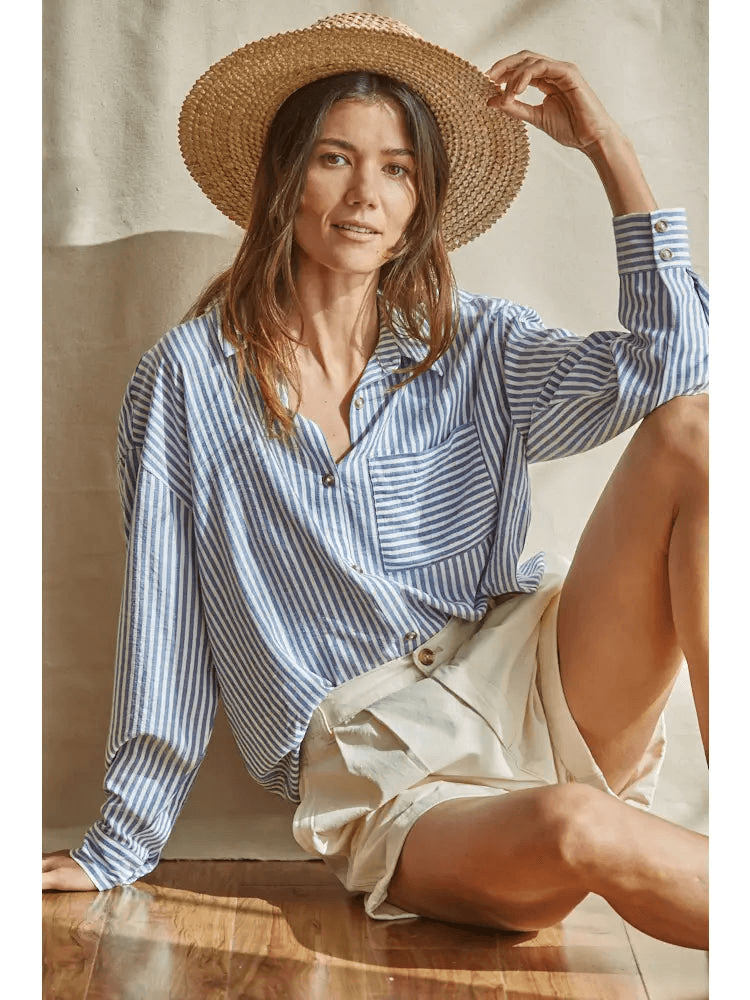 Striped Cotton Button Down - Blue