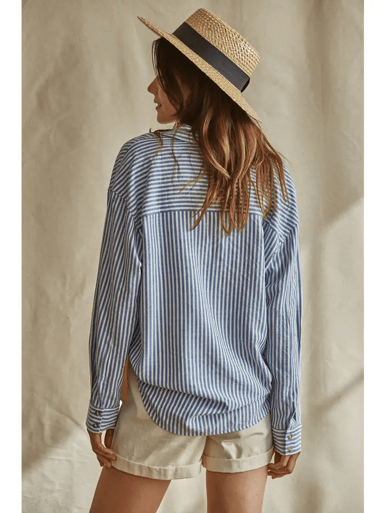 Striped Cotton Button Down - Blue