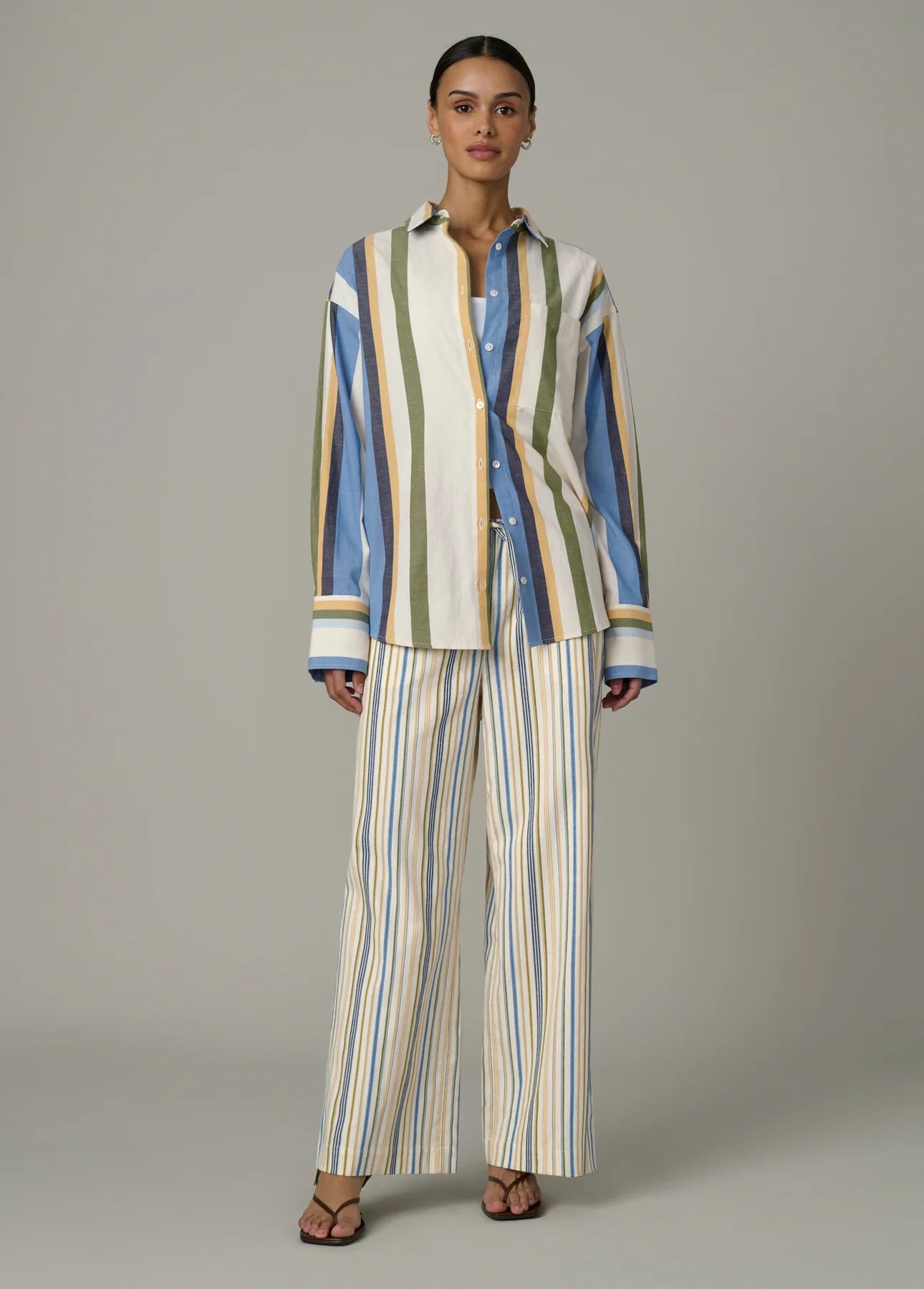 The Boyfriend Button Down Shirt - Azure Variegated Stripe
